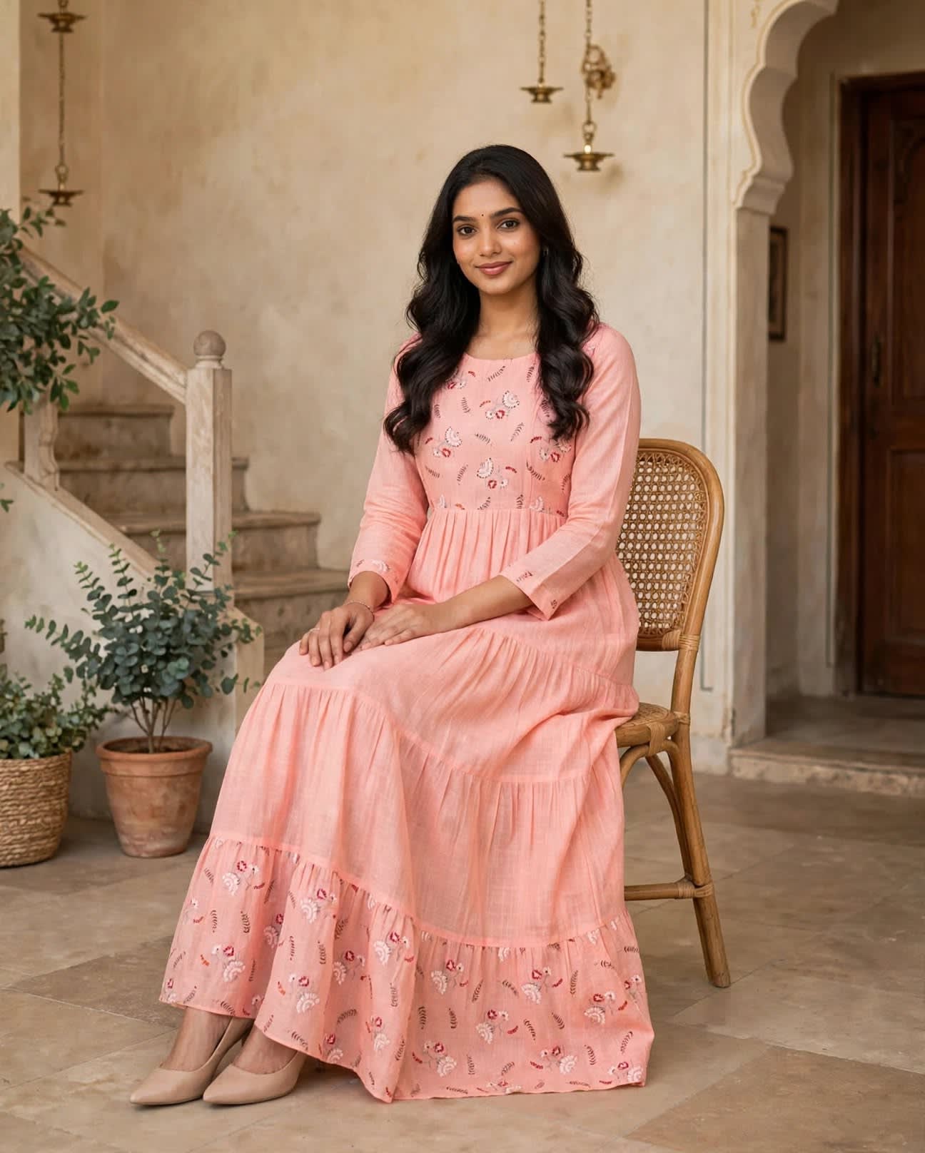 Peach Bloom Tiered Printed Maxi Dress thumbnail 4