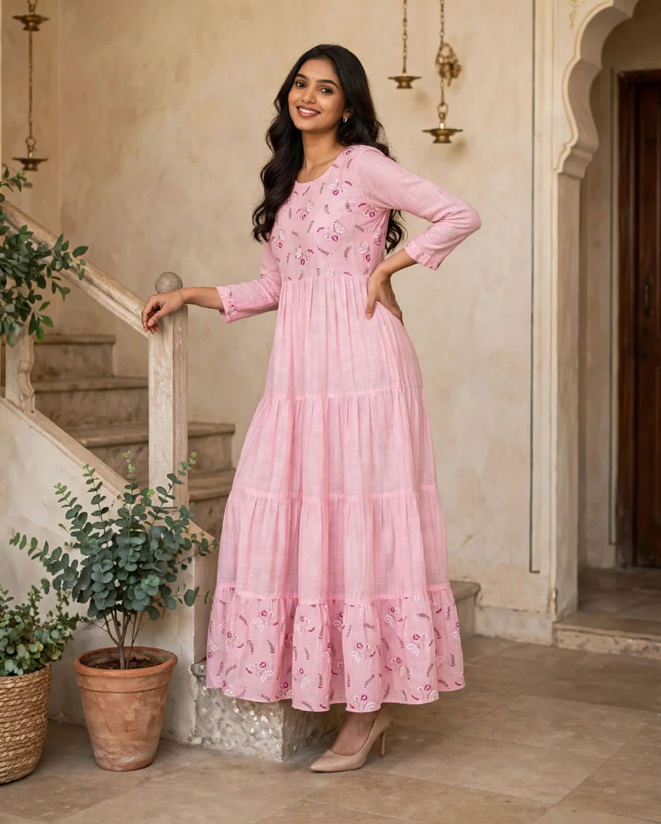 Blush Rose Printed Tiered Maxi Dress thumbnail 3