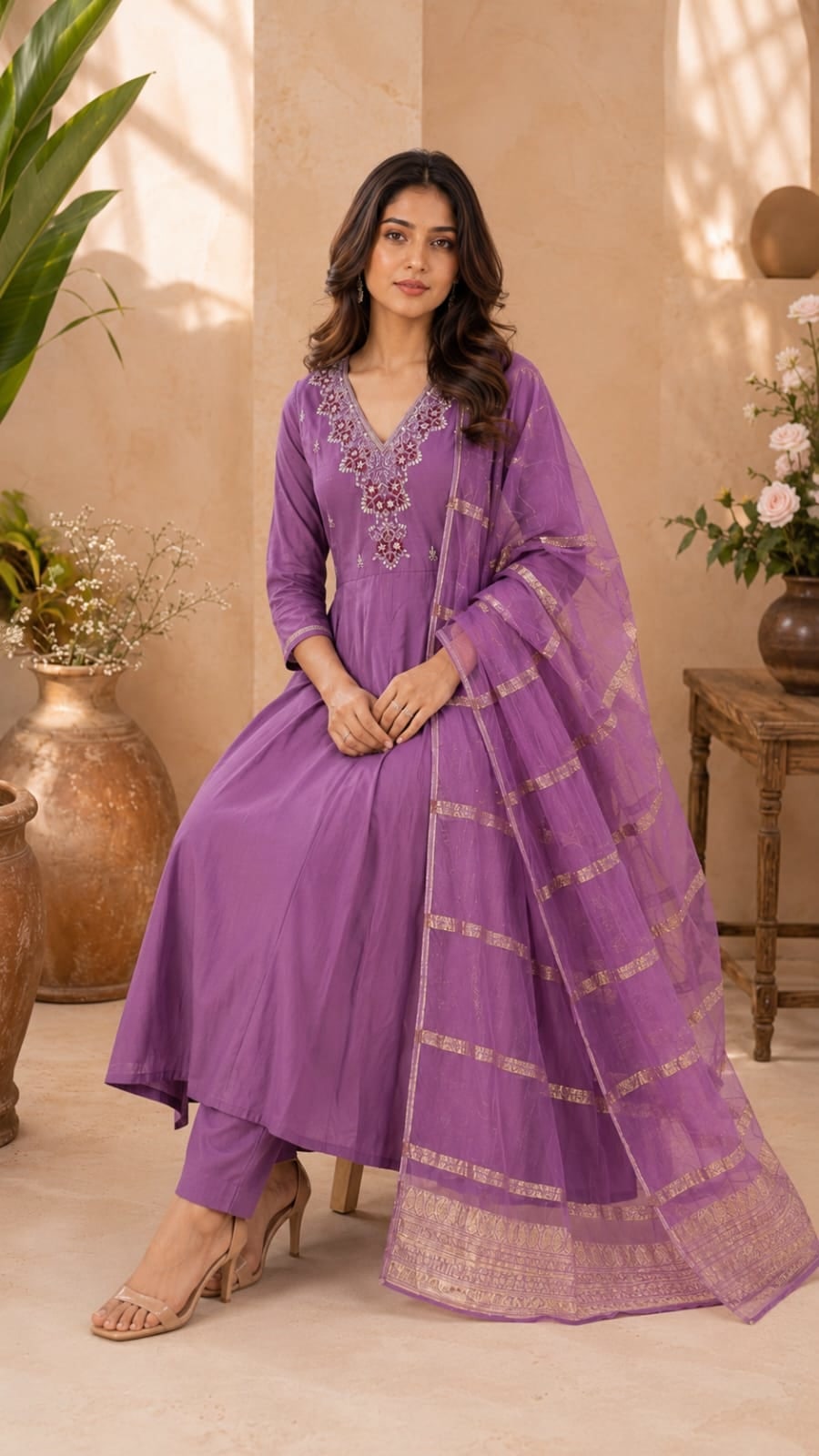 V-neck Kurta Set