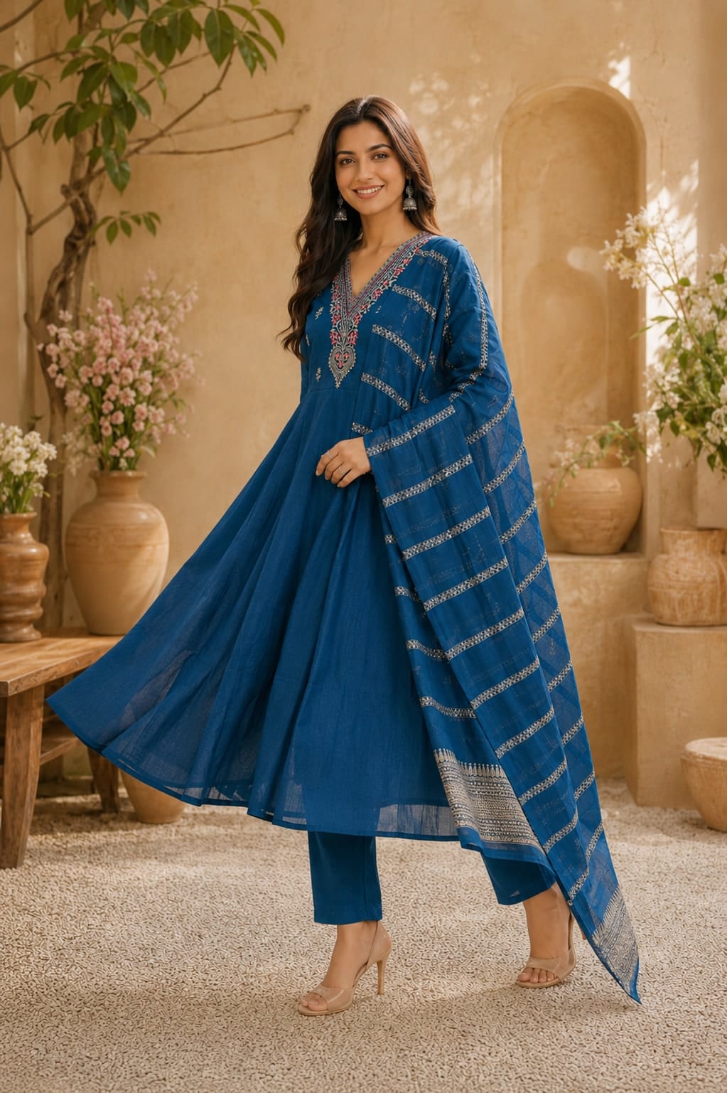 Anarkali Kurti Set– Teal Blue