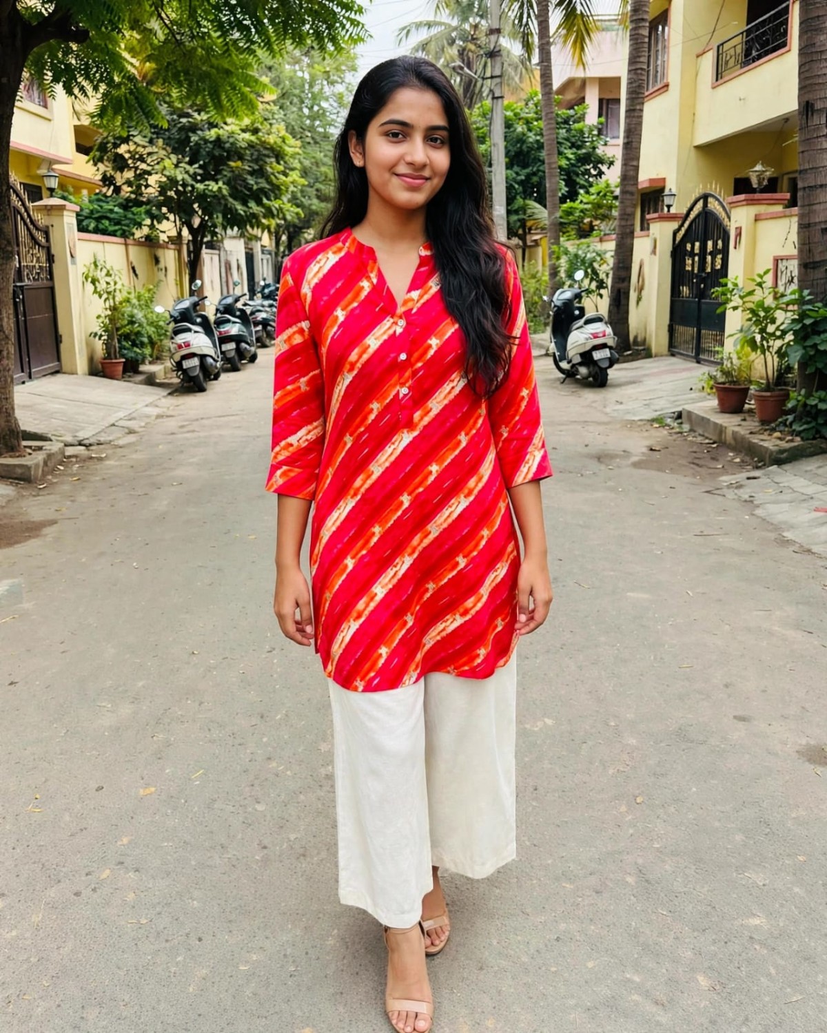 Red Abstract Print Short Kurti