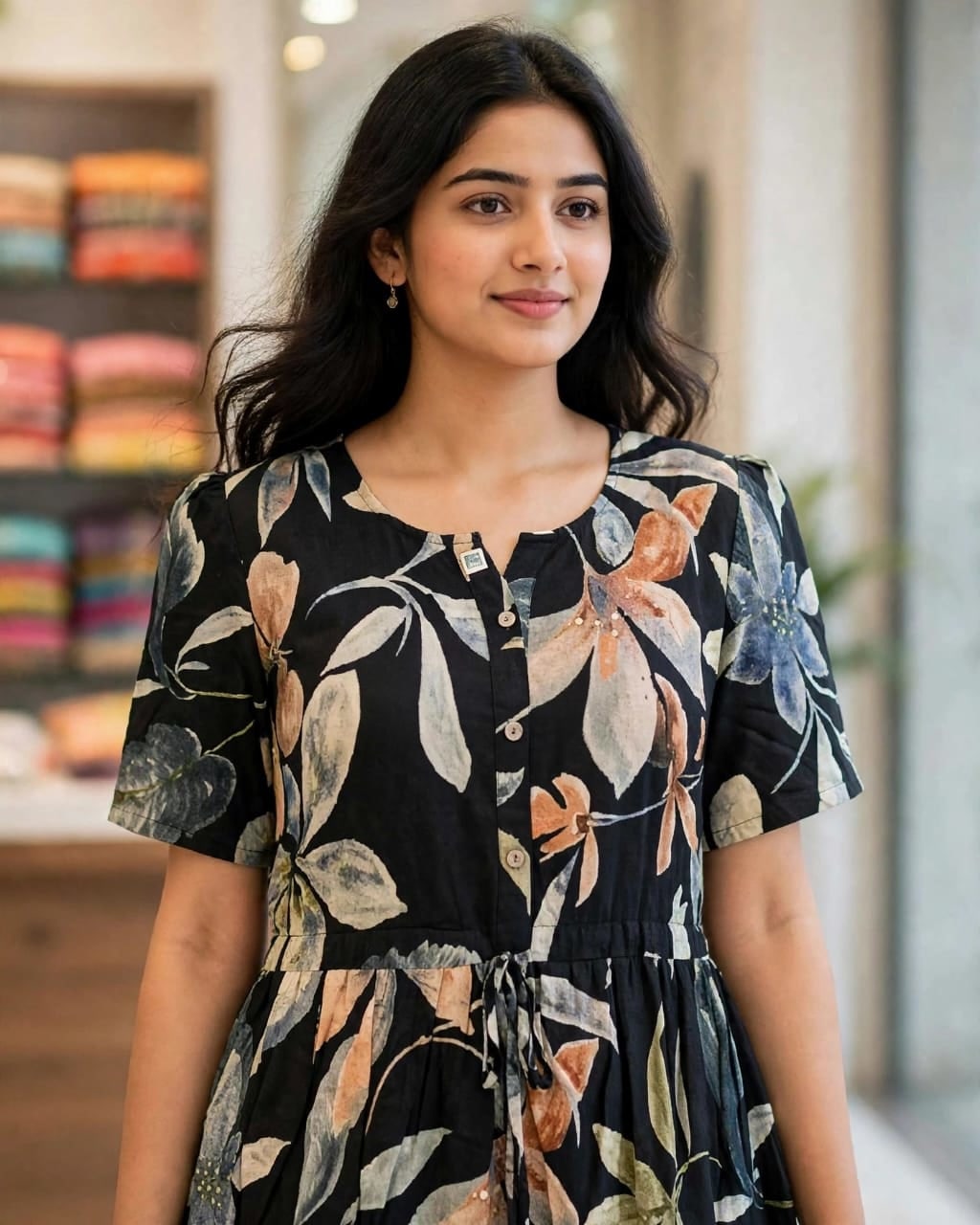 Black Floral Printed Puff Sleeve Maxi