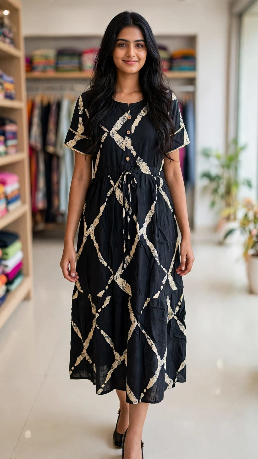Black Abstract Printed Butterfly Sleeve Maxi