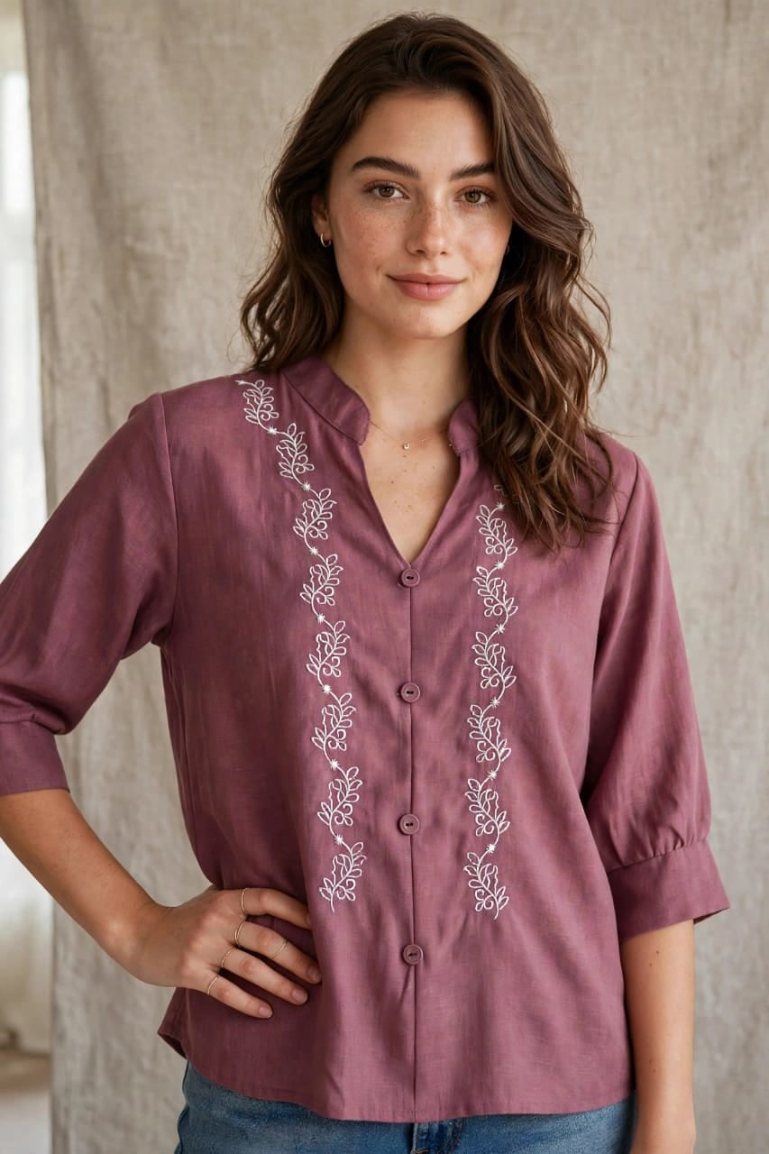 Mauve Embroidered Western Top