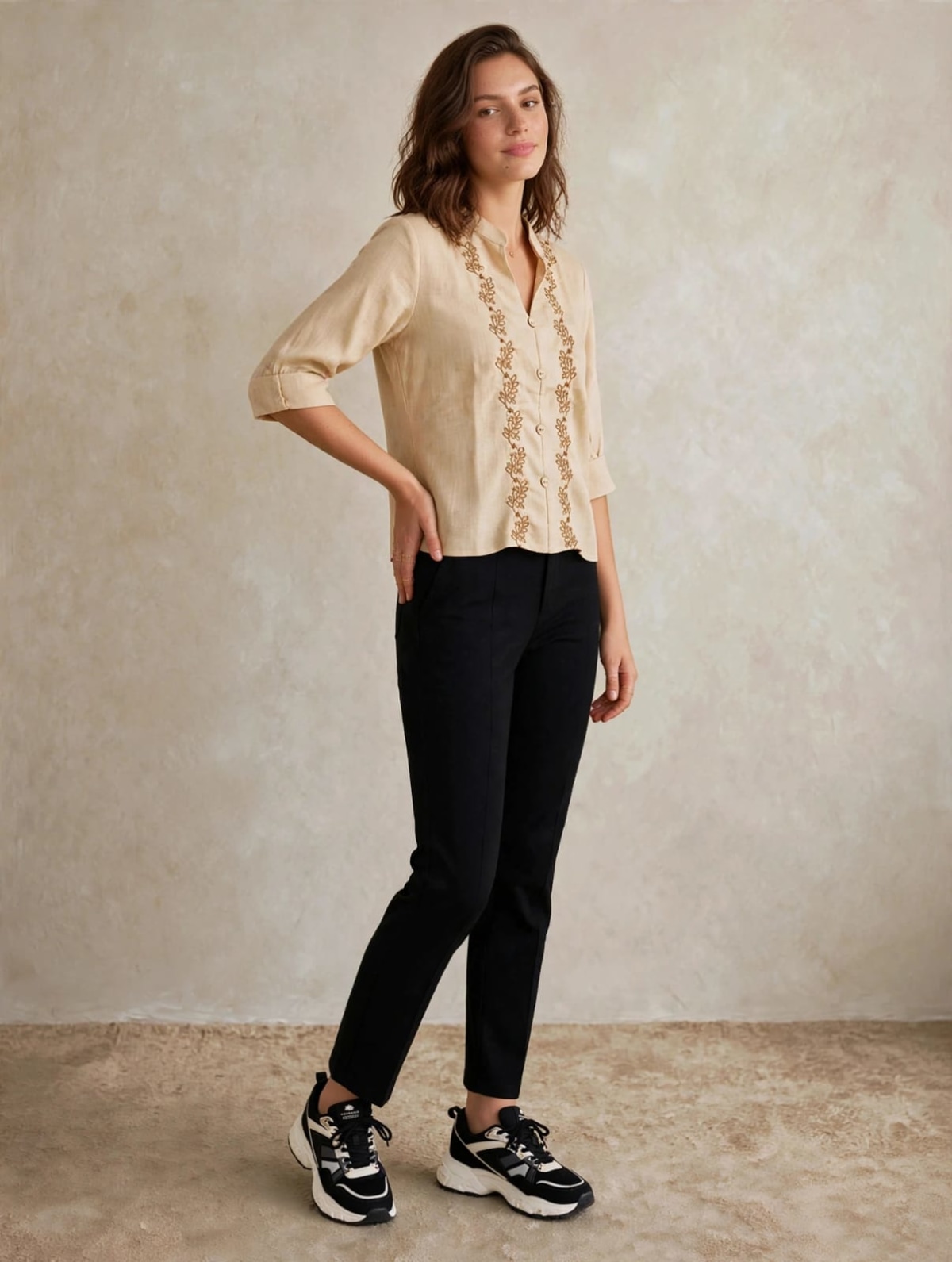 Cream Embroidered Western Top