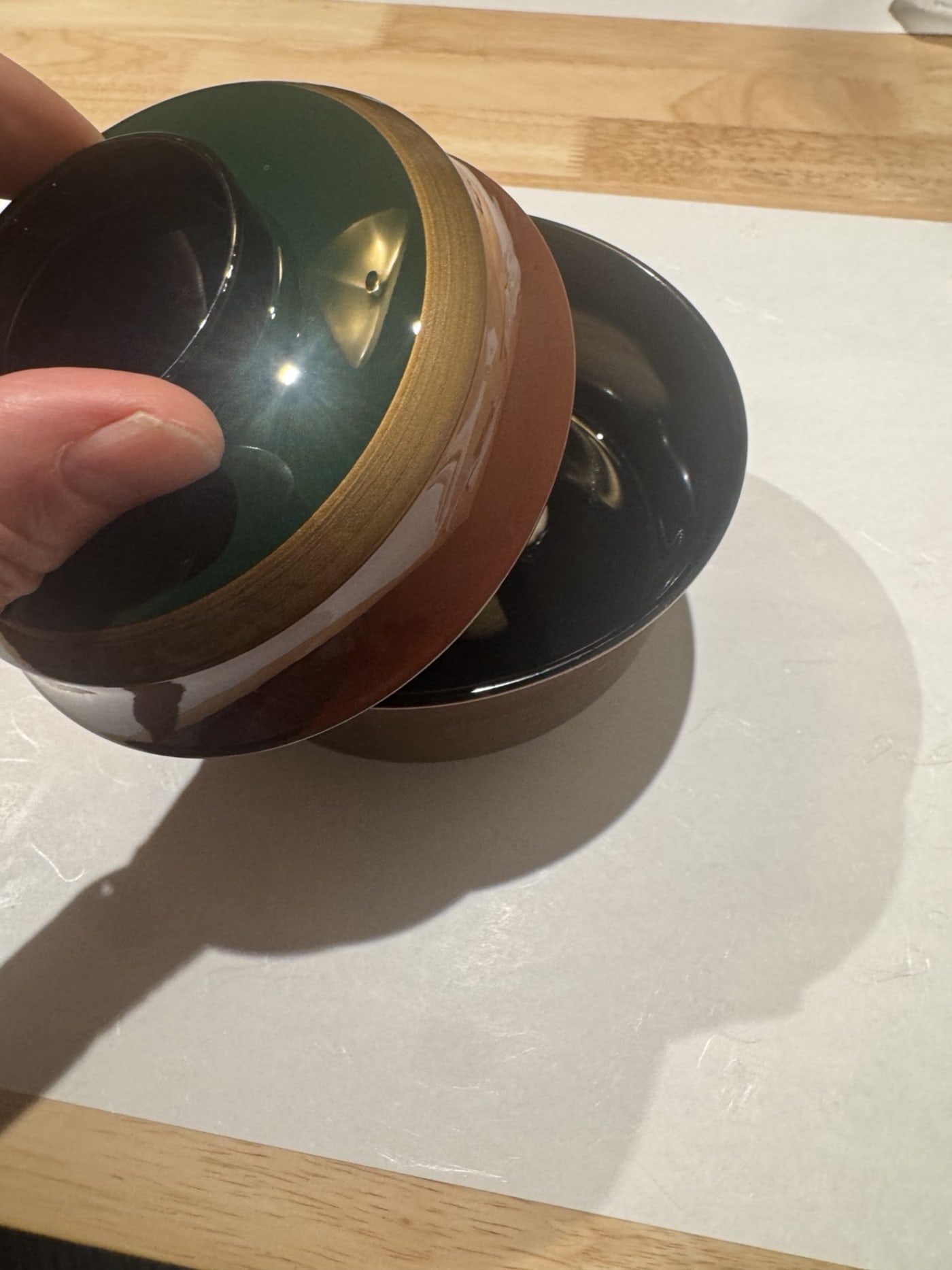 Opening the lacquer bowl – the first course.
