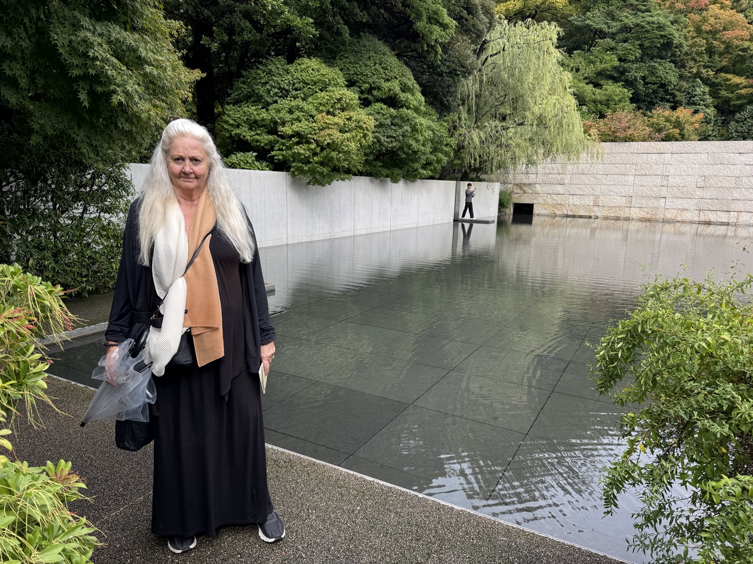 Anneliese beside the water at the Suzuki Museum.