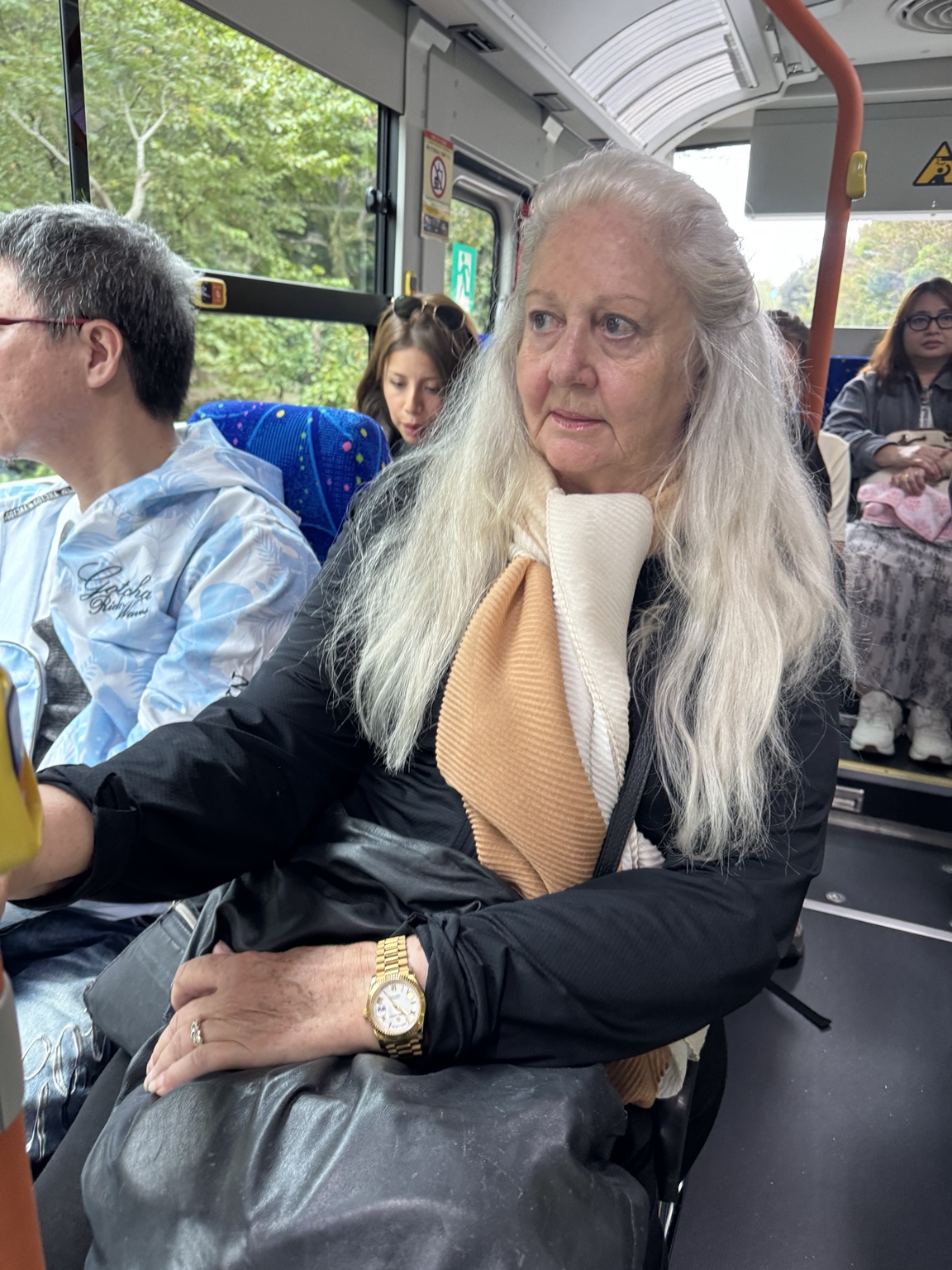 Anneliese on the bus.