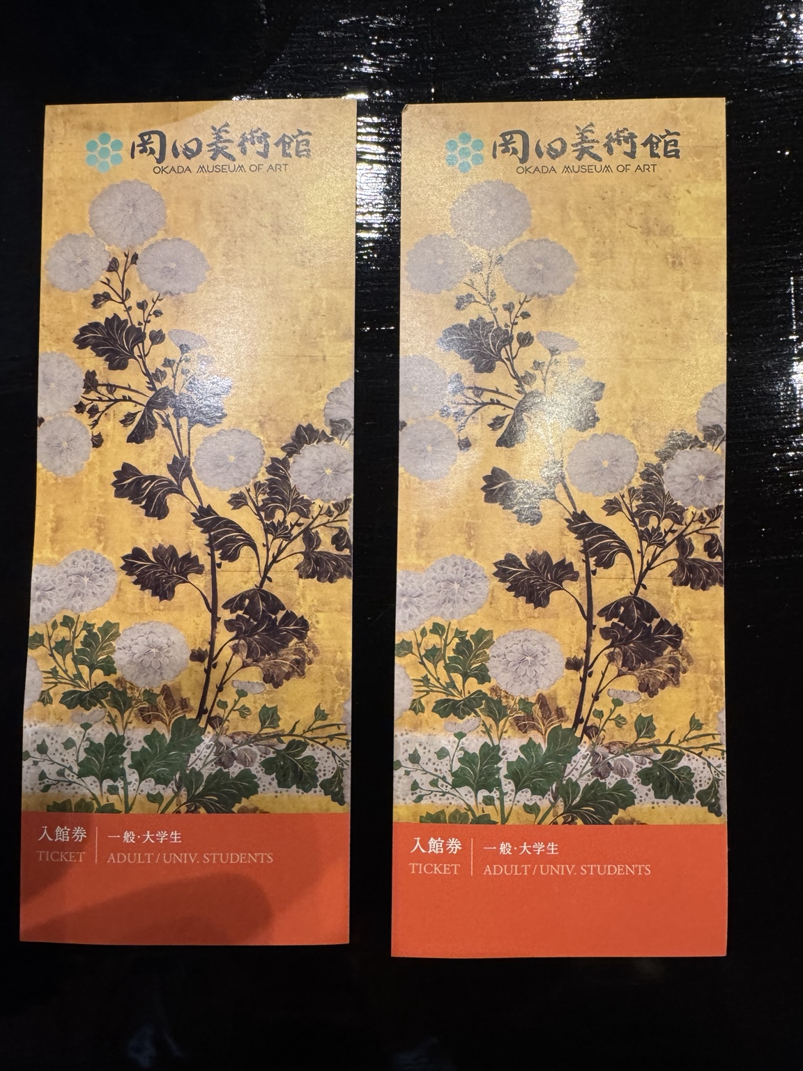 Our tickets to the Okada Museum of Art.