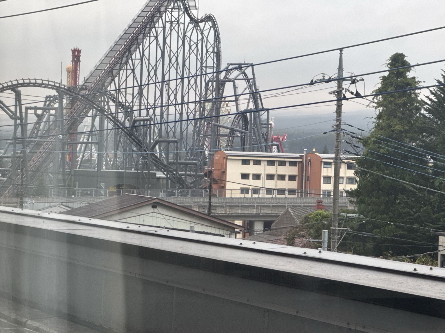 Roller-coaster tracks directly opposite our hotel window.