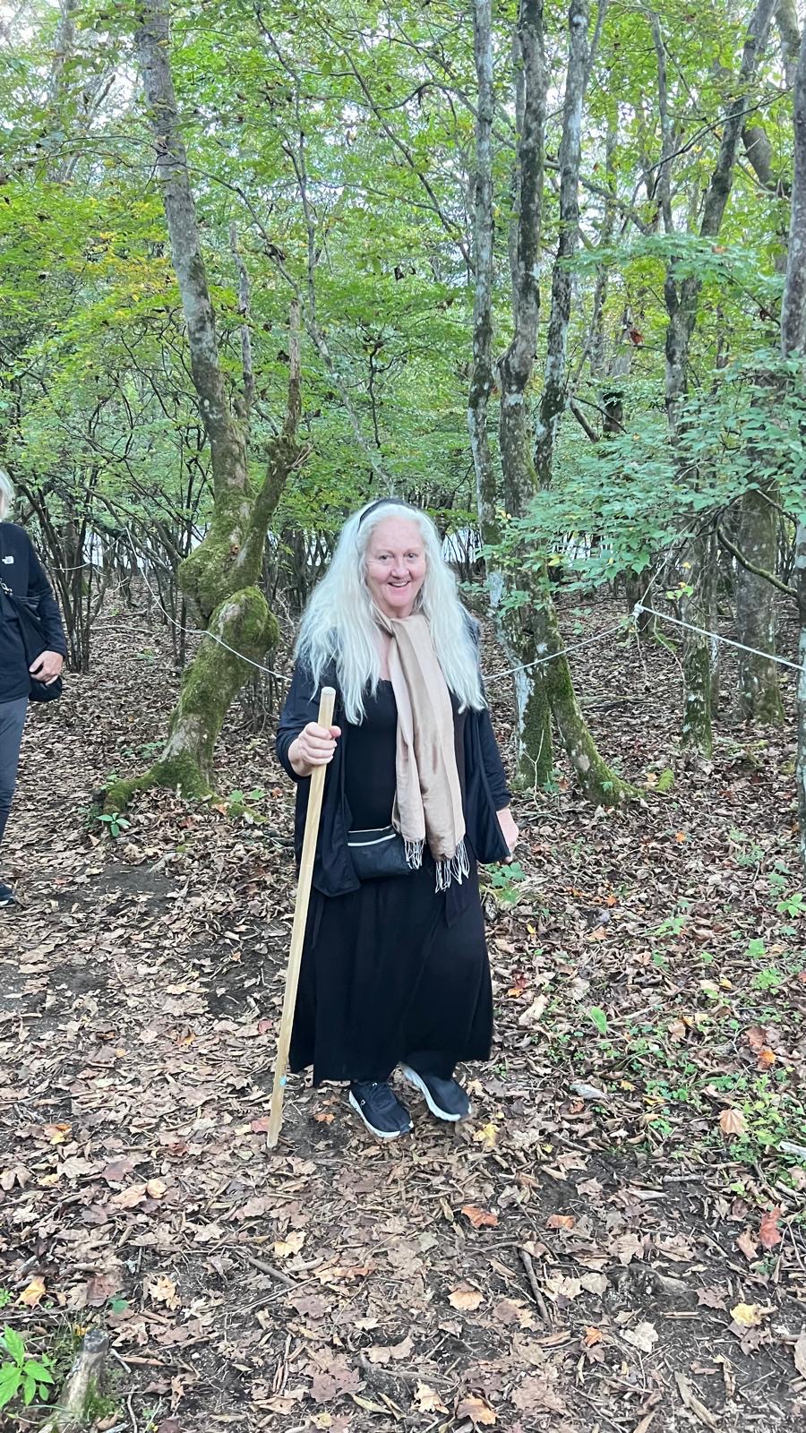 Anneliese on a walk through the woods.