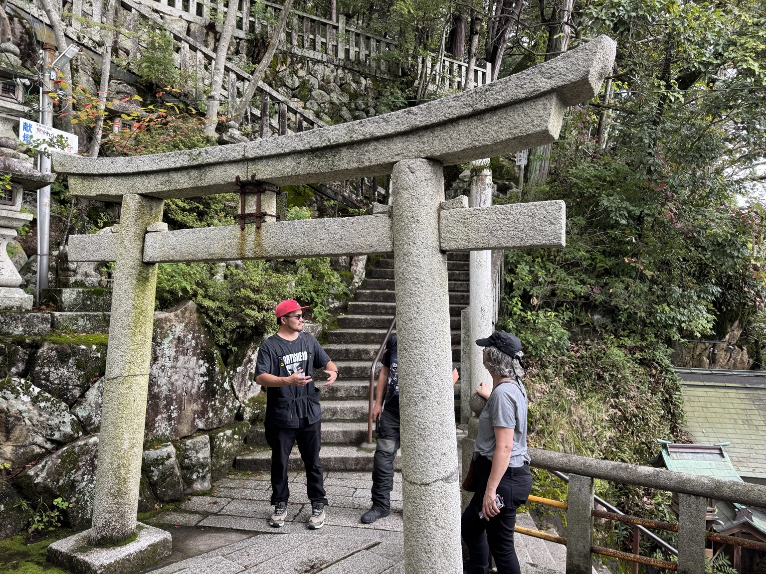 A stone gate and steps at the shrine.