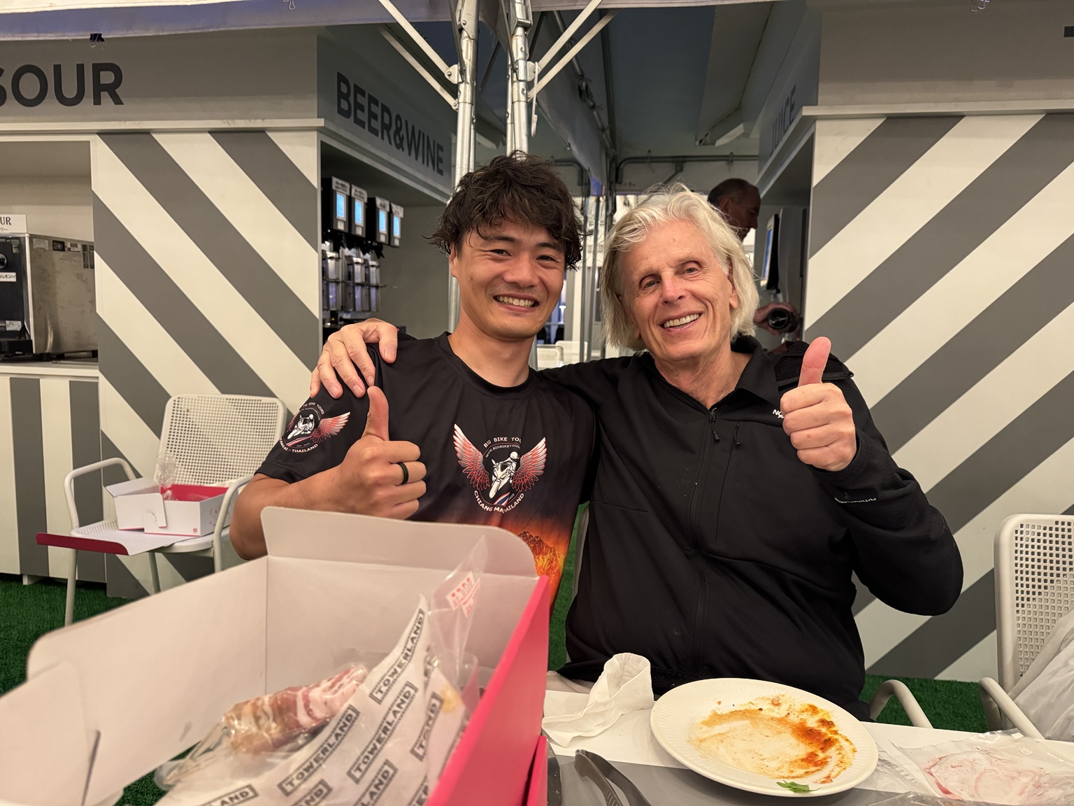 Thumbs up at our shared BBQ.