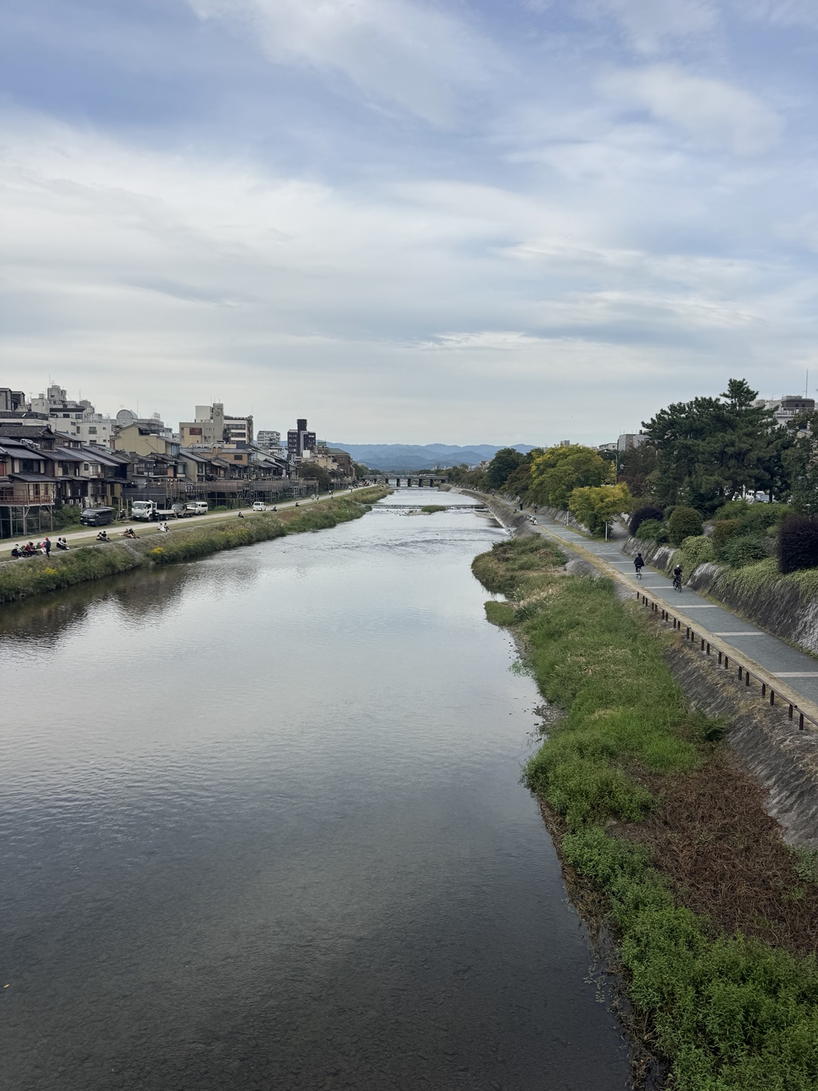 A wide view across the river and riverside paths