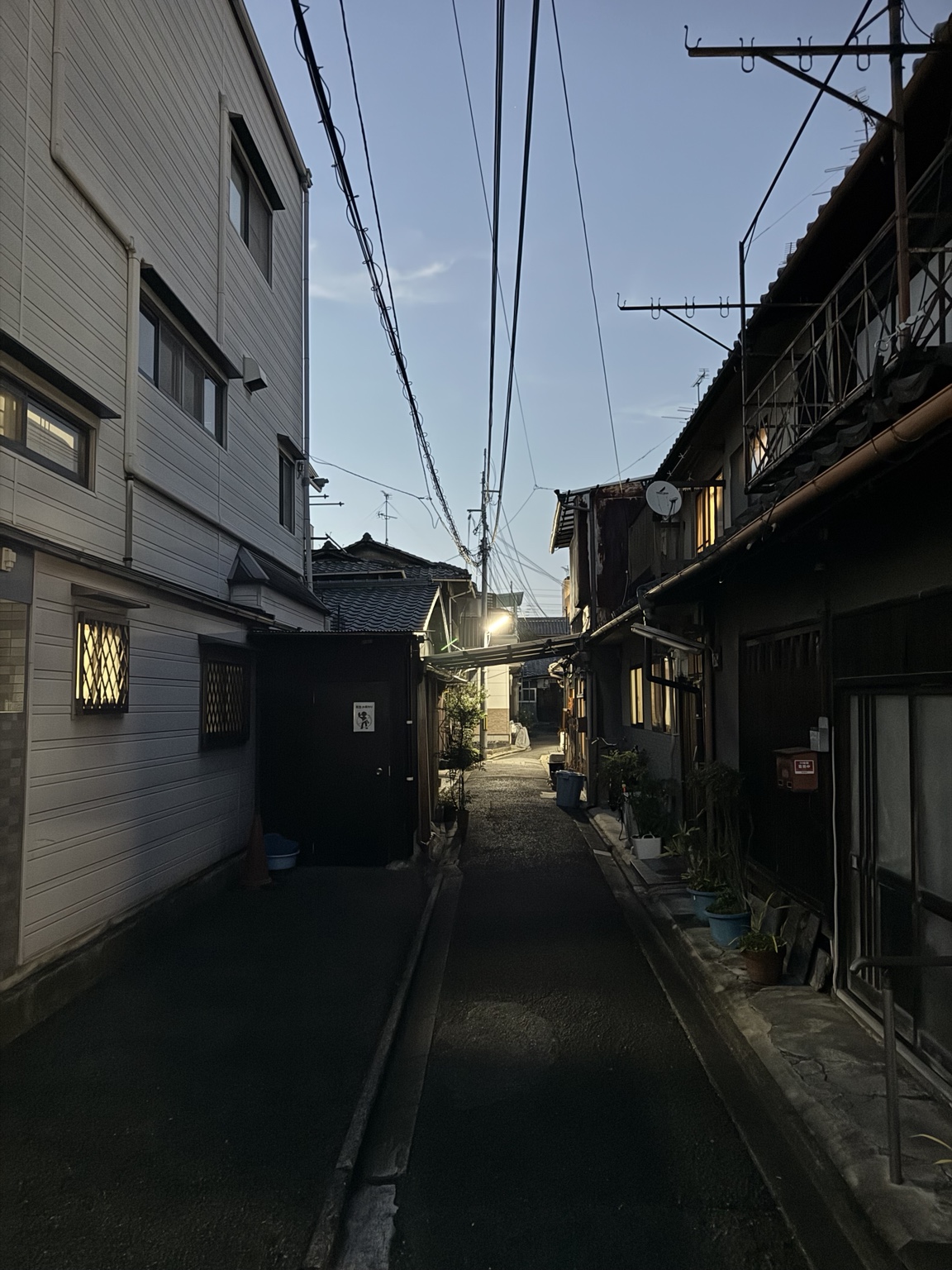A narrow lane at dusk.