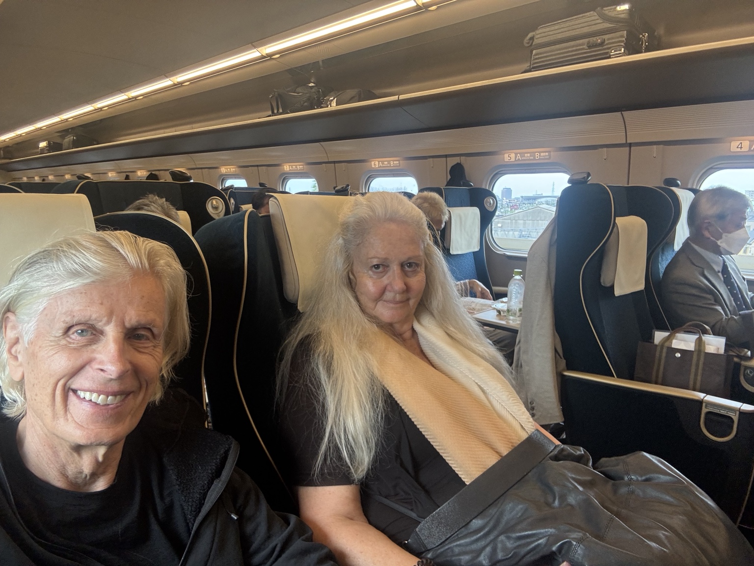 Made it: Anneliese and me aboard the train.