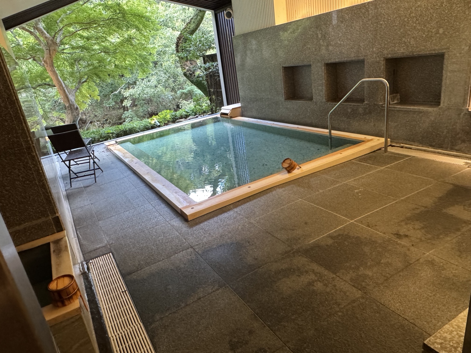 The onsen bath looking out onto the greenery.