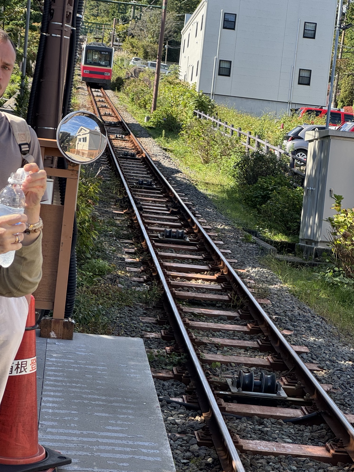 Red mountain railway in Hakone