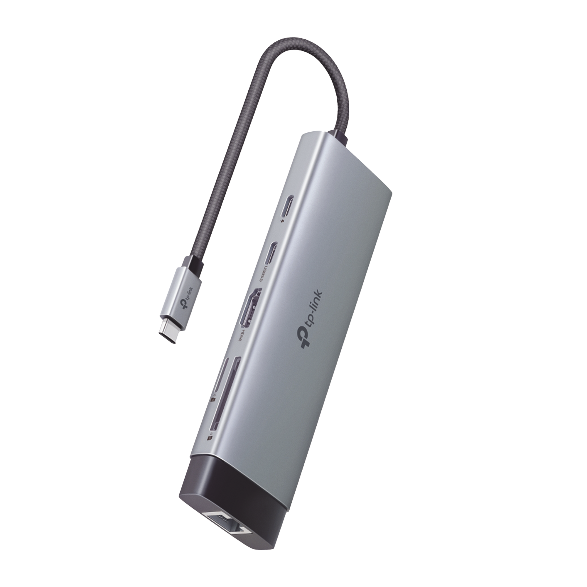 Adaptador HUB 9 en 1, 1 puerto USB-C entrada, 1 puerto HDMI 4K, 1 puerto Ethernet Gigabit, 1 puerto SD y MicroSD, 1 puerto TP-LINK UH9120C