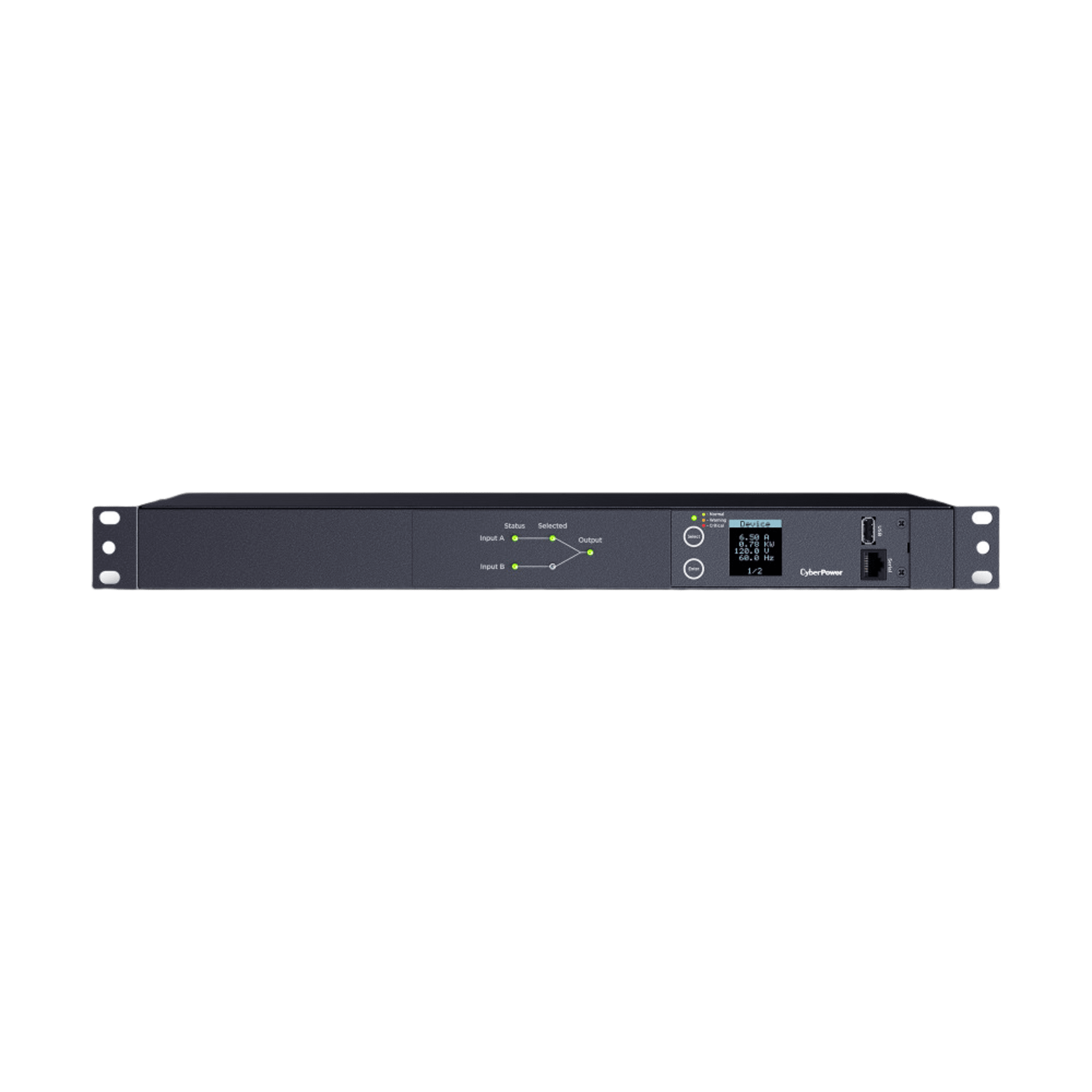 PDU ATS (Fuente Redundante Auto-transferible) Medible, Para Distribución de Energía, 2 Entradas 120 Vca NEMA5-15P, Con 10 CYBERPOWER PDU24001