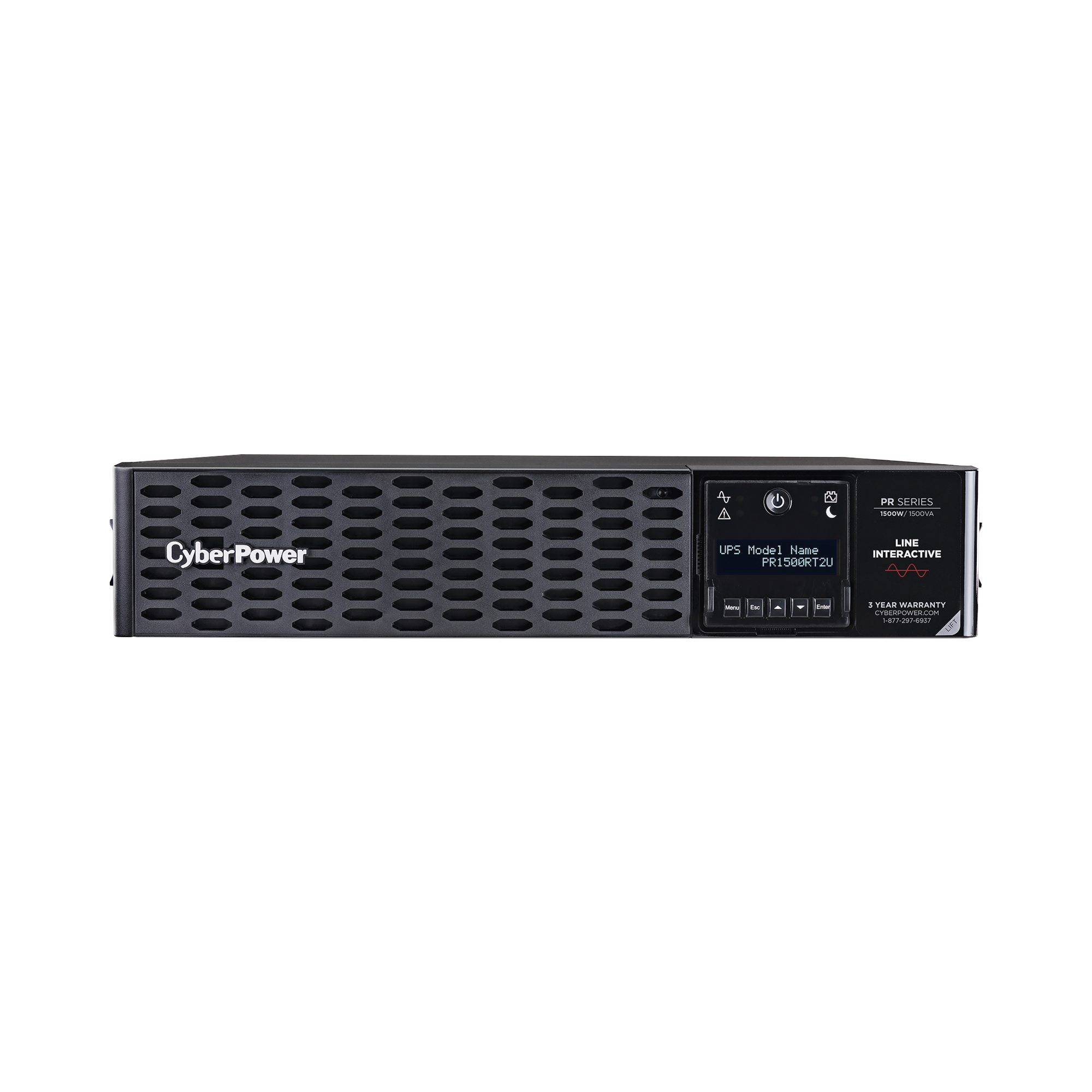UPS de 1500 VA/1500 W, Topología Línea Interactiva, Entrada 120 Vca NEMA 5-15P, Onda Senoidal Pura, Torre o Rack 2 UR, Con 8 CYBERPOWER PR1500RT2U