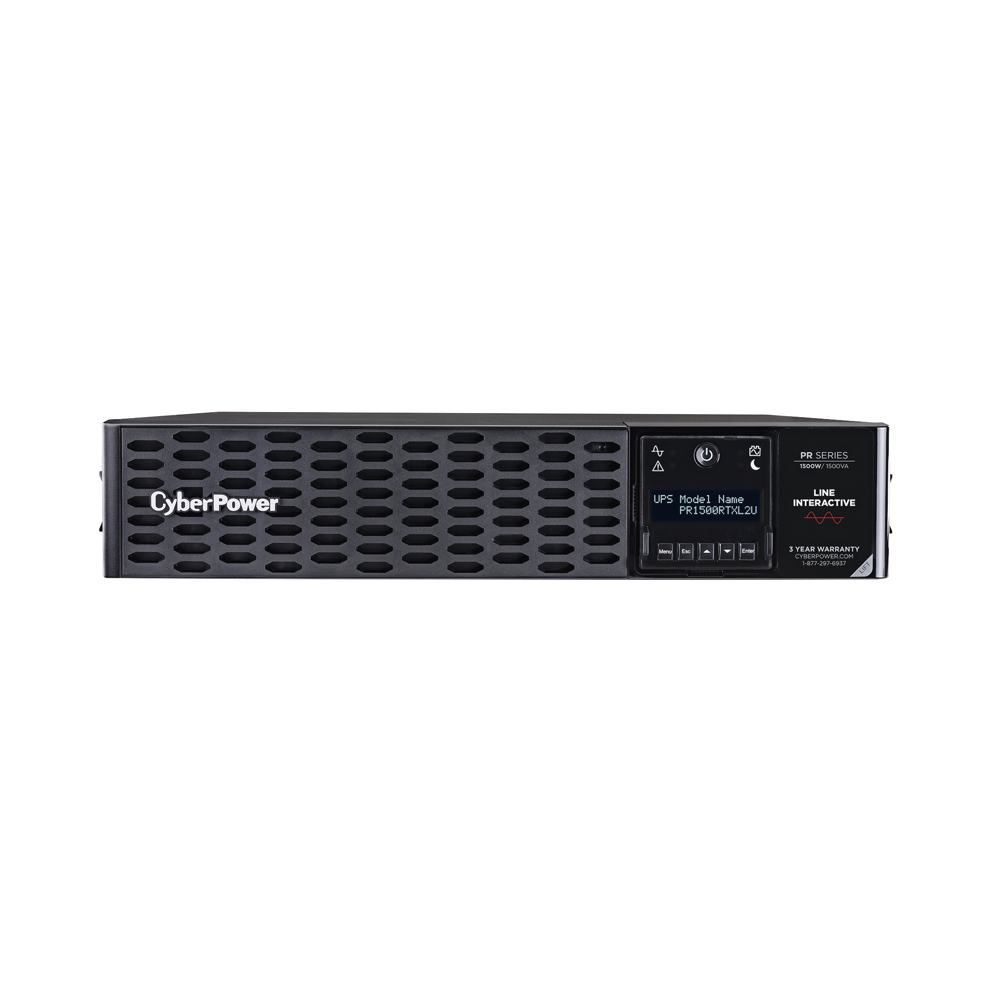 UPS de 1500 VA/1500 W, Topología Línea Interactiva, Entrada 120 Vca NEMA 5-15P, Onda Senoidal Pura, Torre o Rack 2 UR, Con 8 CYBERPOWER PR1500RTXL2U