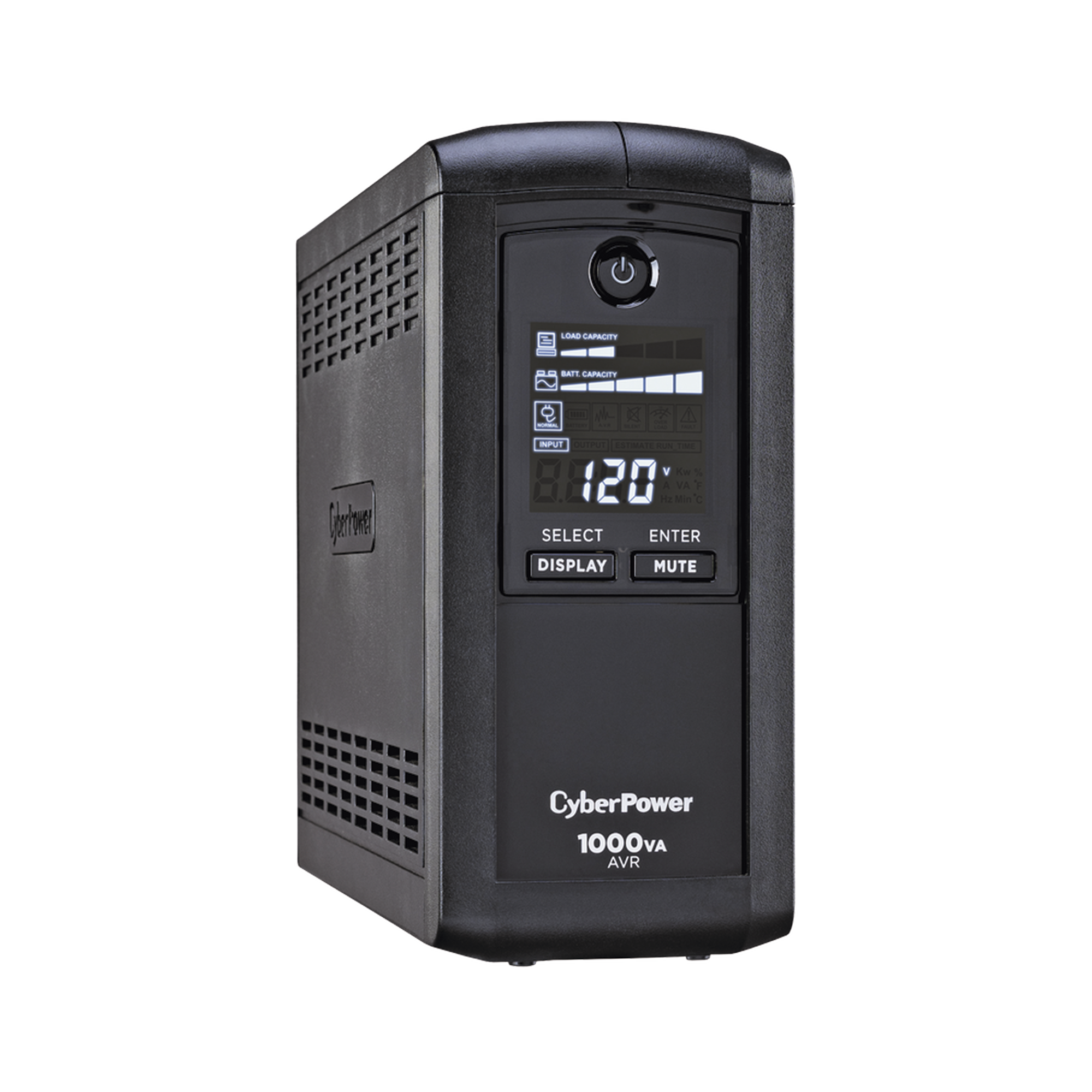 UPS de 1000 VA/600 W, Topología Línea Interactiva, Entrada 120 Vca NEMA 5-15P, Tipo Mini Torre, Con 9 Tomas NEMA 5-15R CYBERPOWER CP1000AVRLCDA