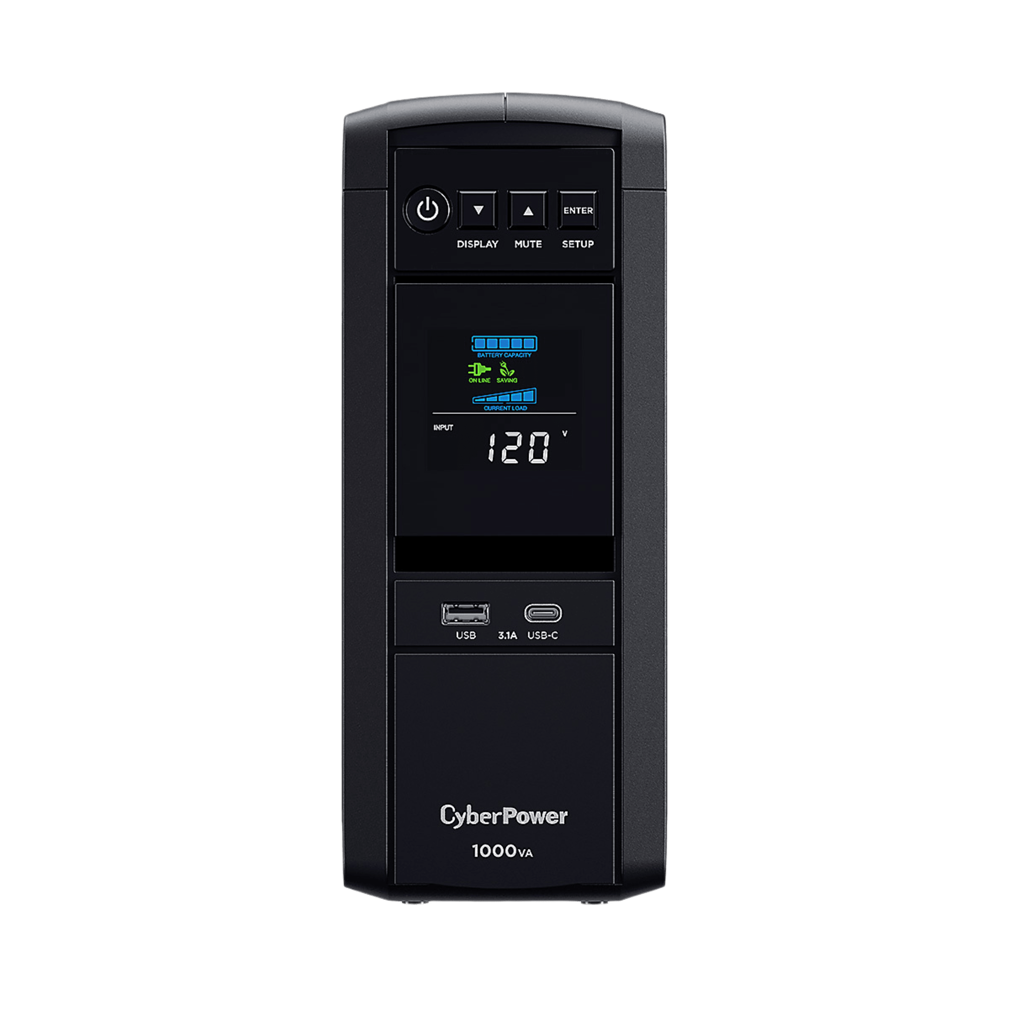UPS de 1000 VA/600 W, Topología Línea Interactiva, Entrada 120 Vca NEMA 5-15P, Onda Senoidal Pura, Tipo Torre, Con 10 Tomas CYBERPOWER CP1000PFCLCDA