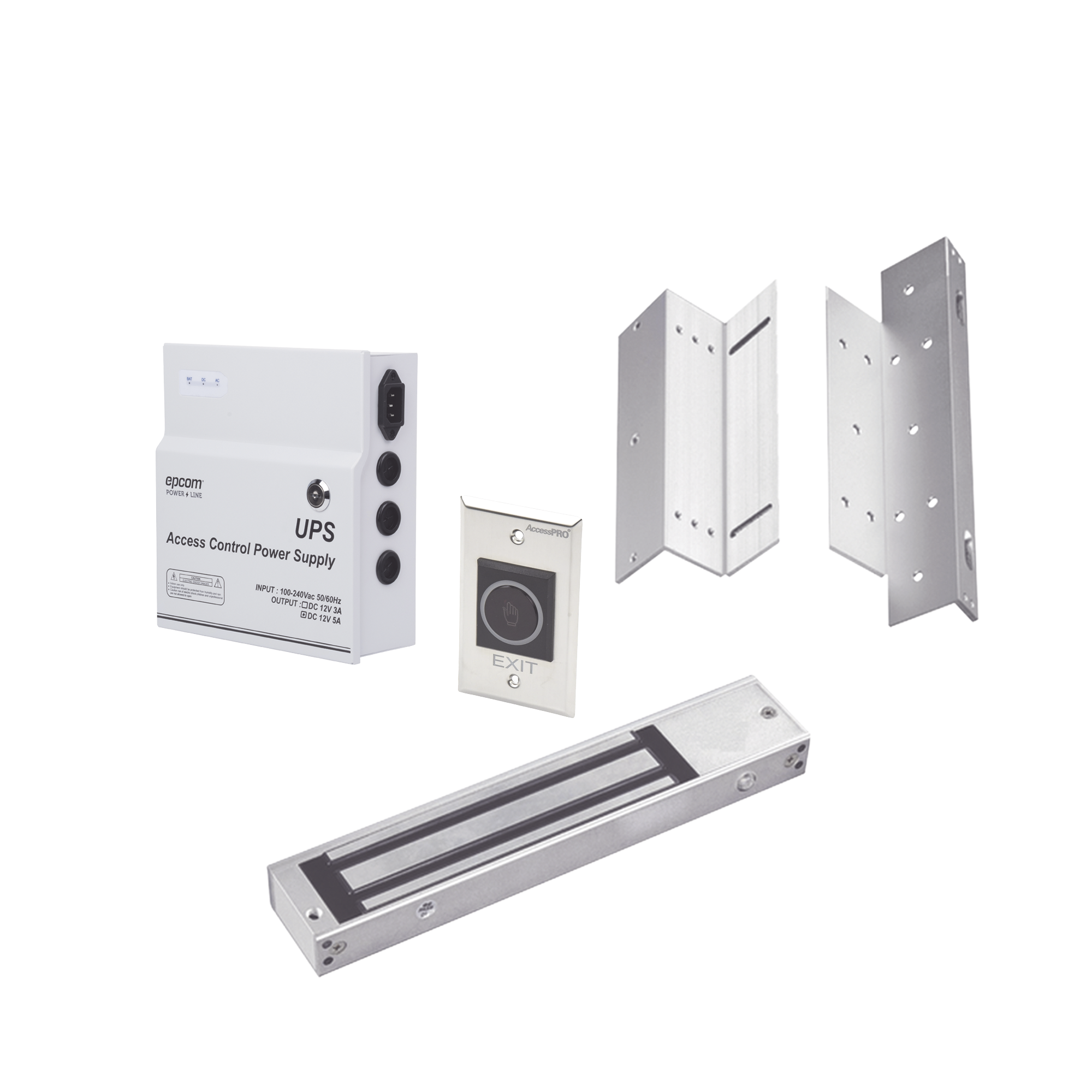 Kit para control de acceso incluye Fuente de 12VCD con respaldo de batería/ Chapa magnética de 600Lbs ACCESSPRO KITMAG12V