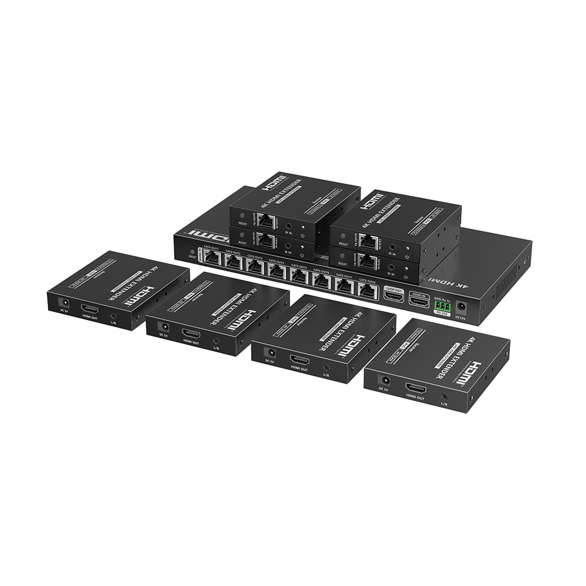 Kit Divisor y Extensor HDMI | 1x8 | Hasta 70 m |Resolución 4K @ 60 Hz | Cat 6/6a/7 | IPCOLOR | CERO LATENCIA | Puerto S/PDIF | EDID | RS232 | Salida Loop EPCOM TITANIUM TT-828N