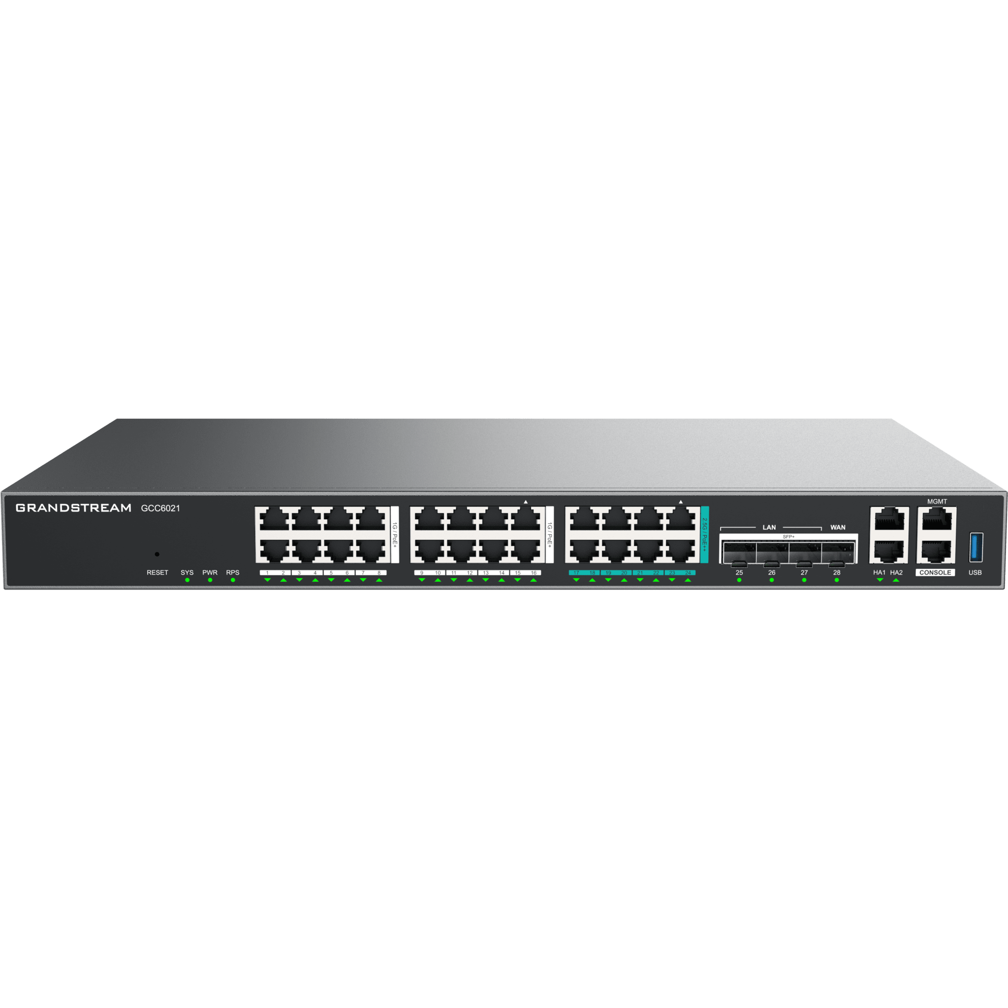 Router Todo-en-Uno GCC6021 con PBX de 50 Extensiones + Firewall + VPN + Switch de 16 Puertos GbE + 4x SFP+ 10 GbE y 8x 2.5 GbE GRANDSTREAM GCC6021