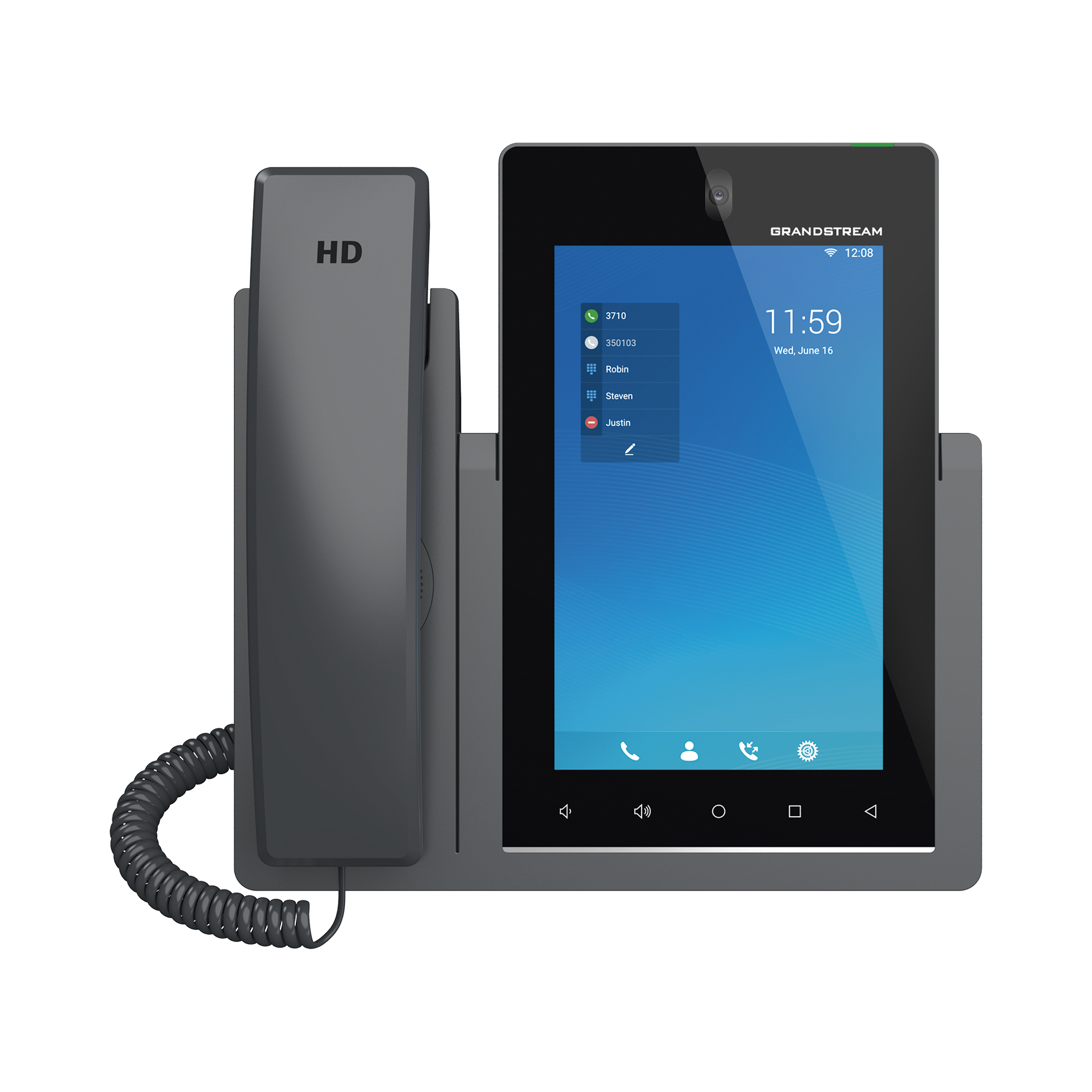 Teléfono IP Android 11, 16 líneas SIP con 16 cuentas, pantalla táctil 7", puertos Gigabit, Wi-Fi, Bluetooth, PoE, codec GRANDSTREAM GXV3470