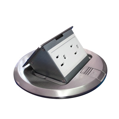 Mini Caja de Piso Redonda Acero Inoxidable (2 Contactos) (11000-12201) THORSMAN TH-MCPR-A