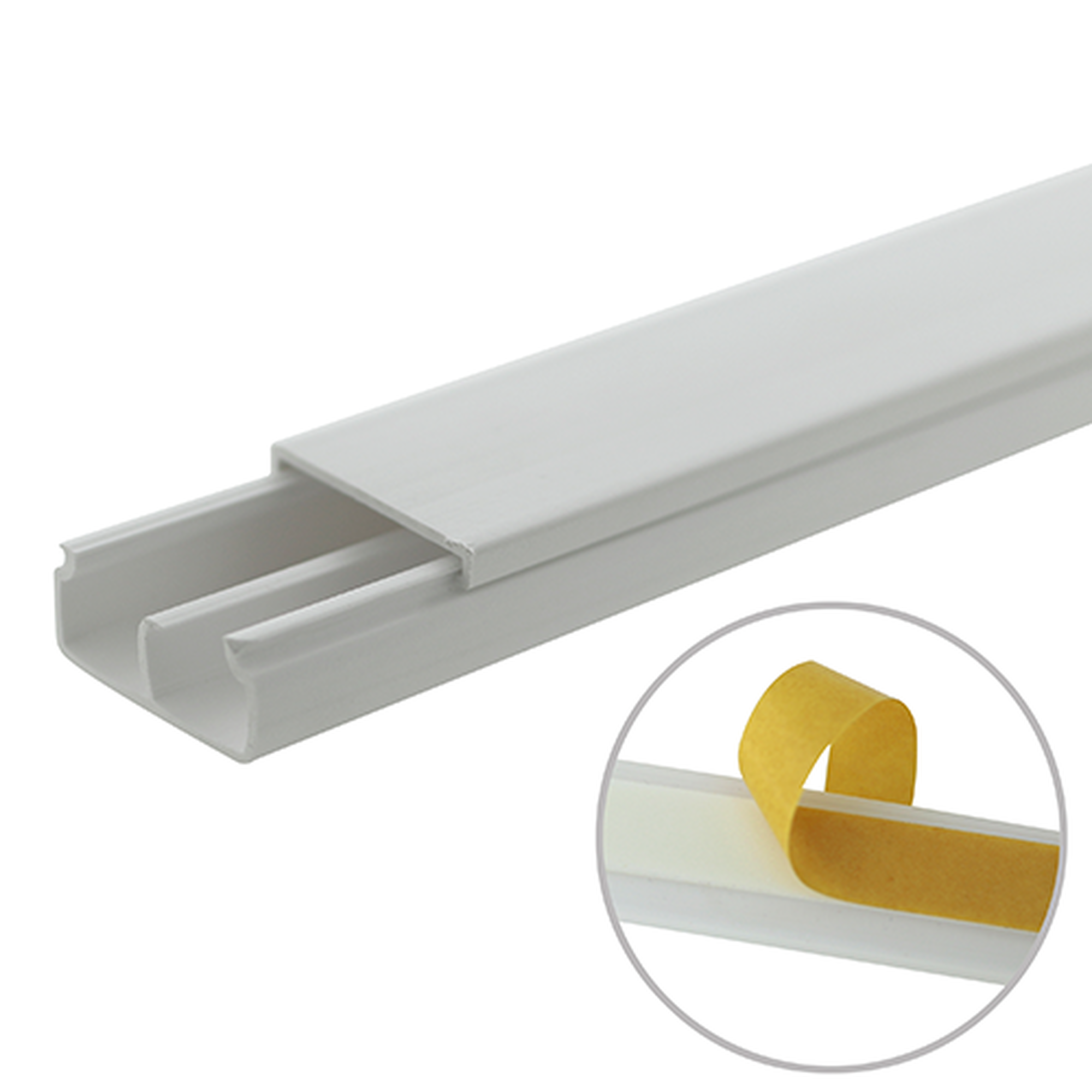 Canaleta blanca de PVC auto extinguible, con división, 20 x 10 mm, tramo 6 pies, con cinta adhesiva (5101-21252) THORSMAN TMK-1020-CD-CC