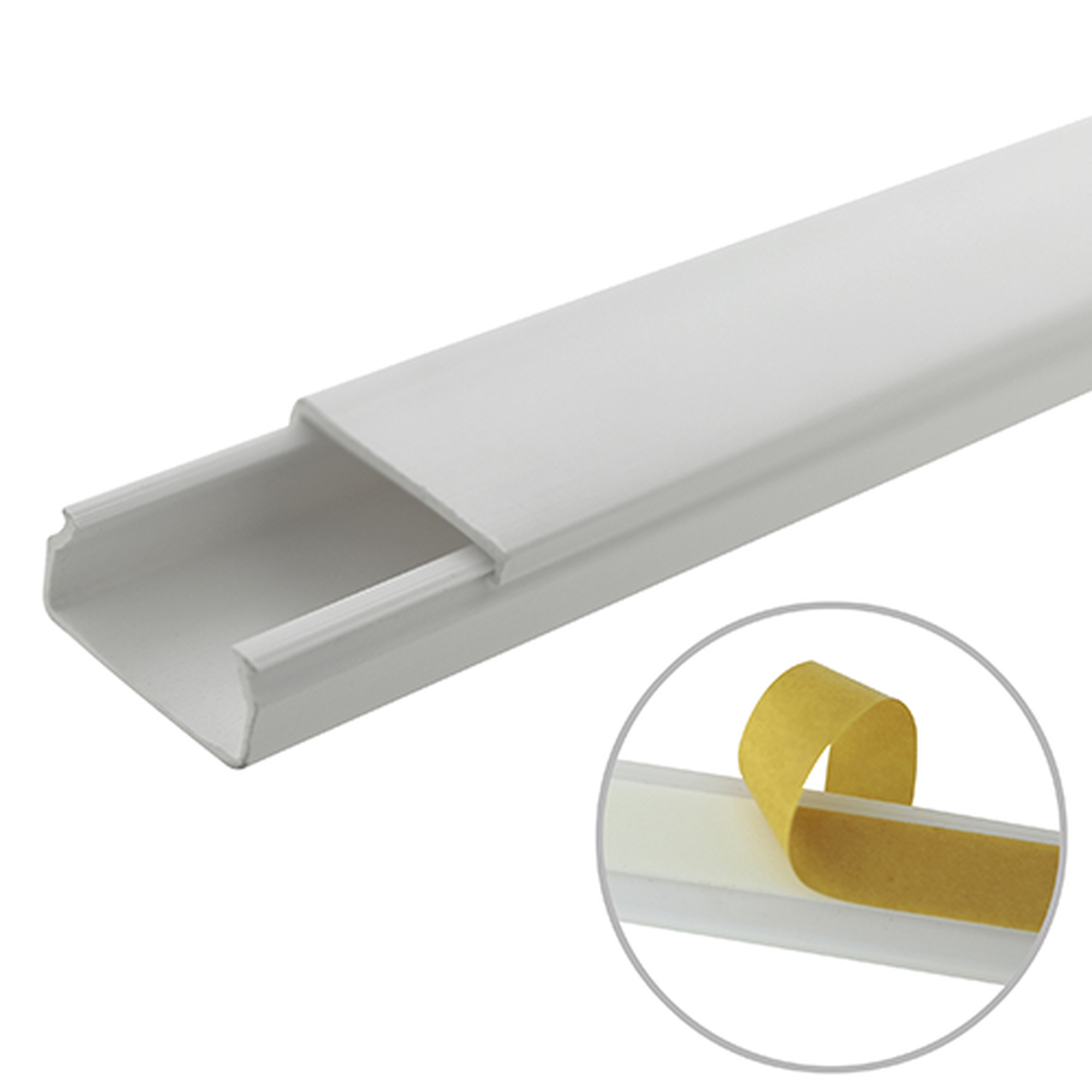 Canaleta blanca de PVC auto extinguible, sin división, 20 x 10 mm, tramo de 6 pies, con cinta adhesiva (5101-21262) THORSMAN TMK-1020-SD-CC