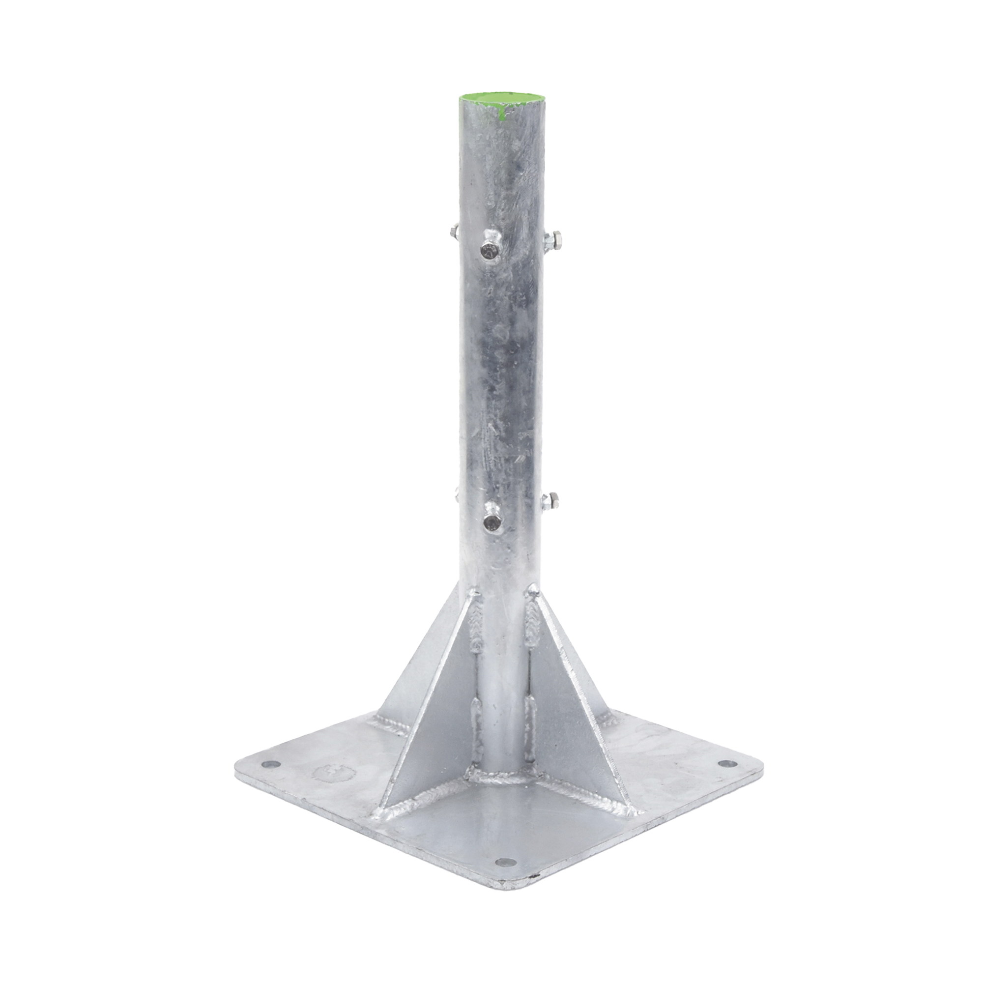 Base para Mástil Hasta 2" con Opresores, Base de 50 x 50 cm y Tubo de 80 cm Ced. 30. Galv. Inmersión. SYSCOM TOWERS SLM-BA-6G