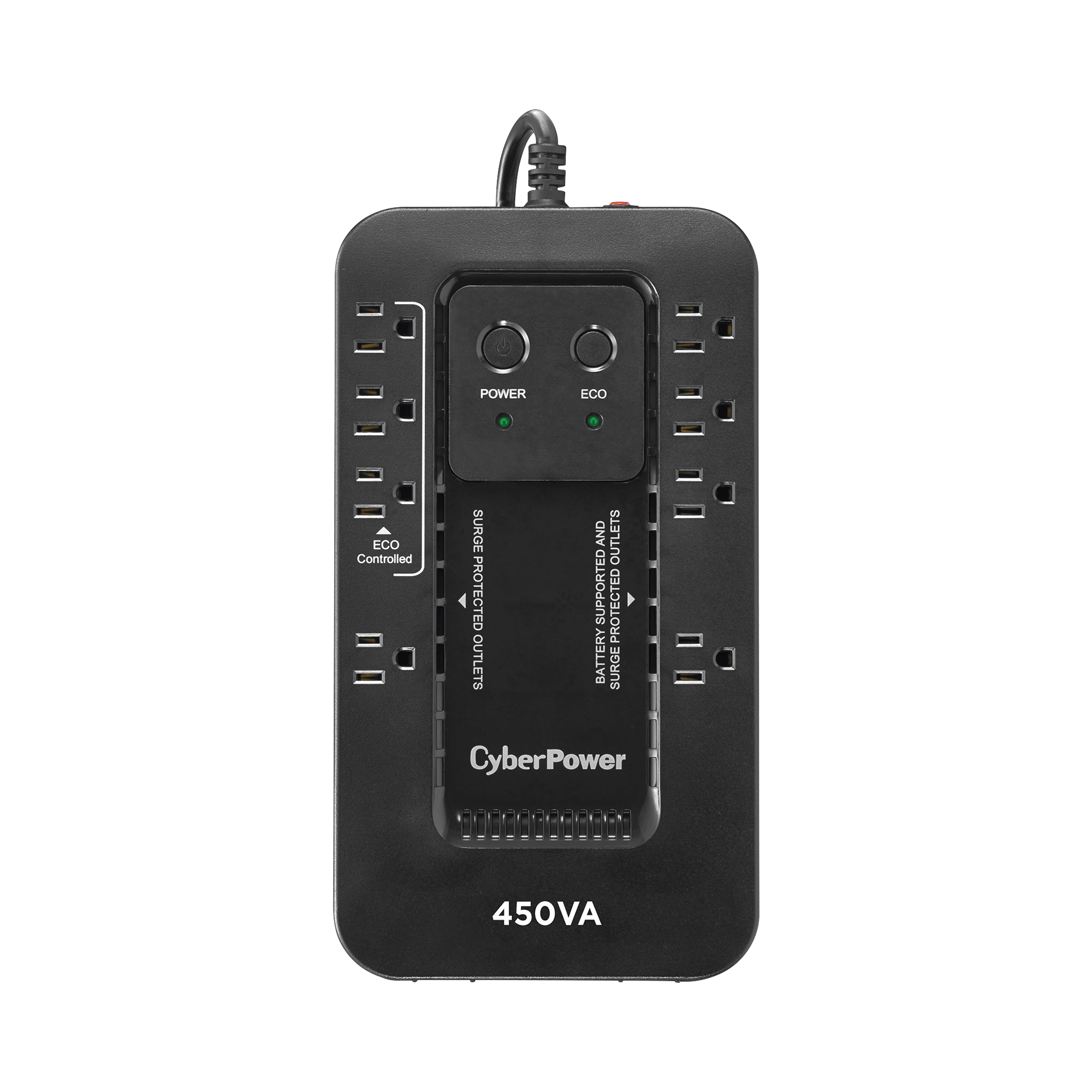 UPS de 450 VA/260 W, Topología Standby con Modo Ahorrador ECO, Entrada 120 Vca NEMA 5-15P, Con 8 Tomas NEMA 5-15R CYBERPOWER EC450G