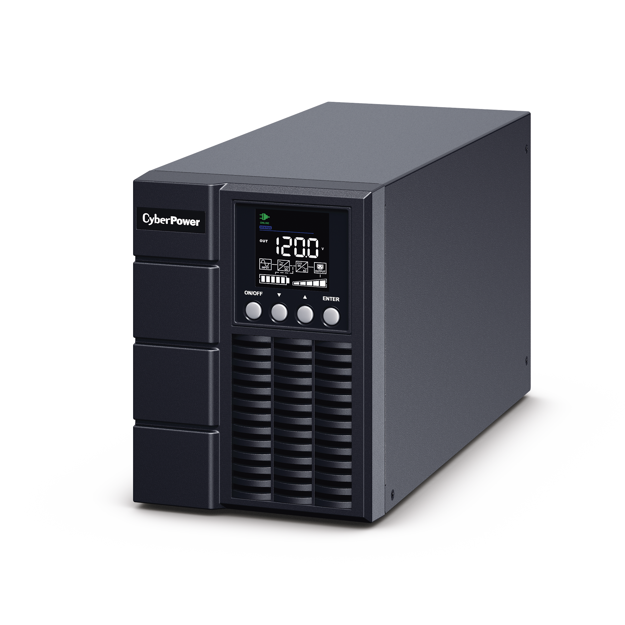UPS de 1000 VA/900 W, Online Doble Conversión, Entrada 120 Vca NEMA 5-15P, Onda Senoidal Pura, Tipo Torre, Con 4 Tomas NEMA CYBERPOWER OLS1000A