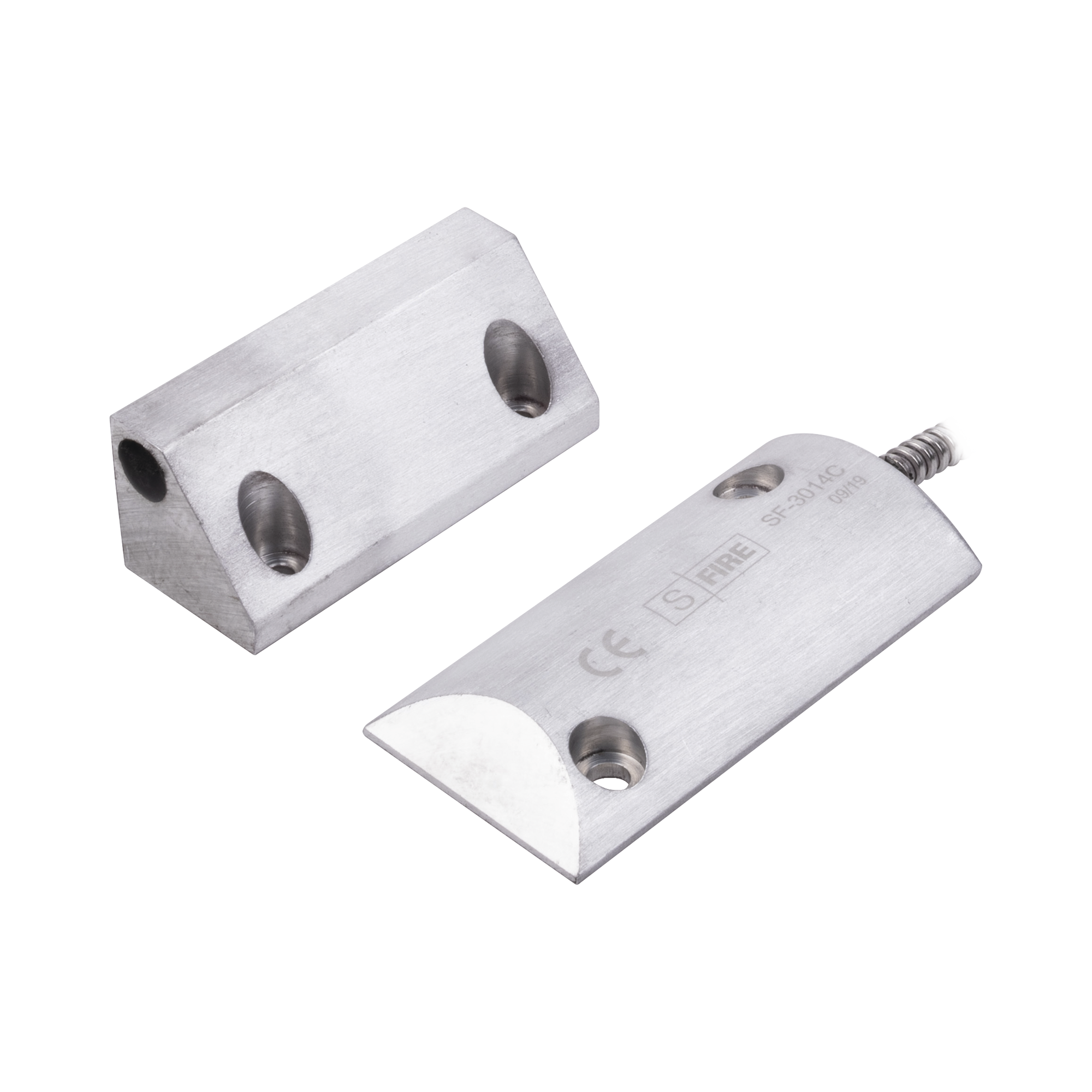 Contacto Magnético para Piso, Salida Dual NC/NA, GAP 65mm, Cubierta de Aluminio con 55cm de Cable Blindado SFIRE SF-3014-C