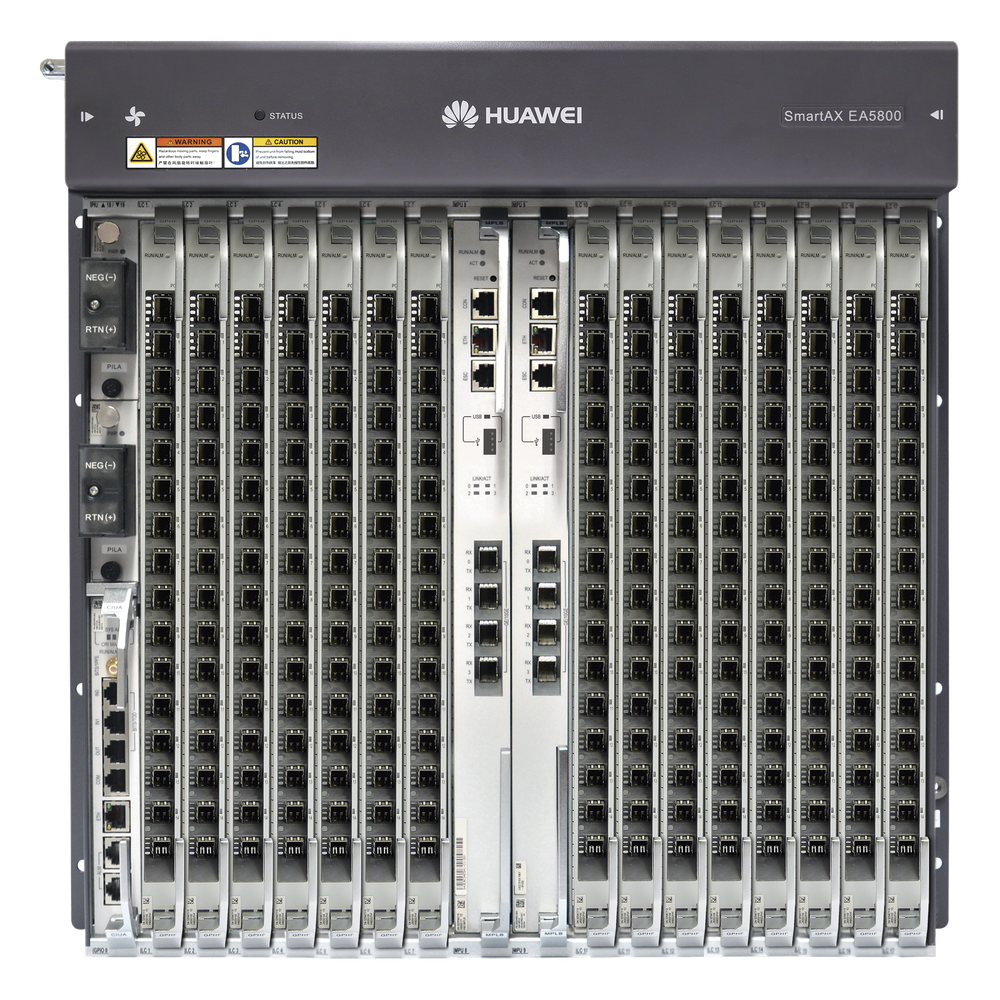 OLT GPON OptiXAccess Carrier Class con 1 tarjeta de 16 puertos GPON, 15 ranuras, 2 Fuentes de alimentación DC, 11 UR HUAWEI EA5800-X15