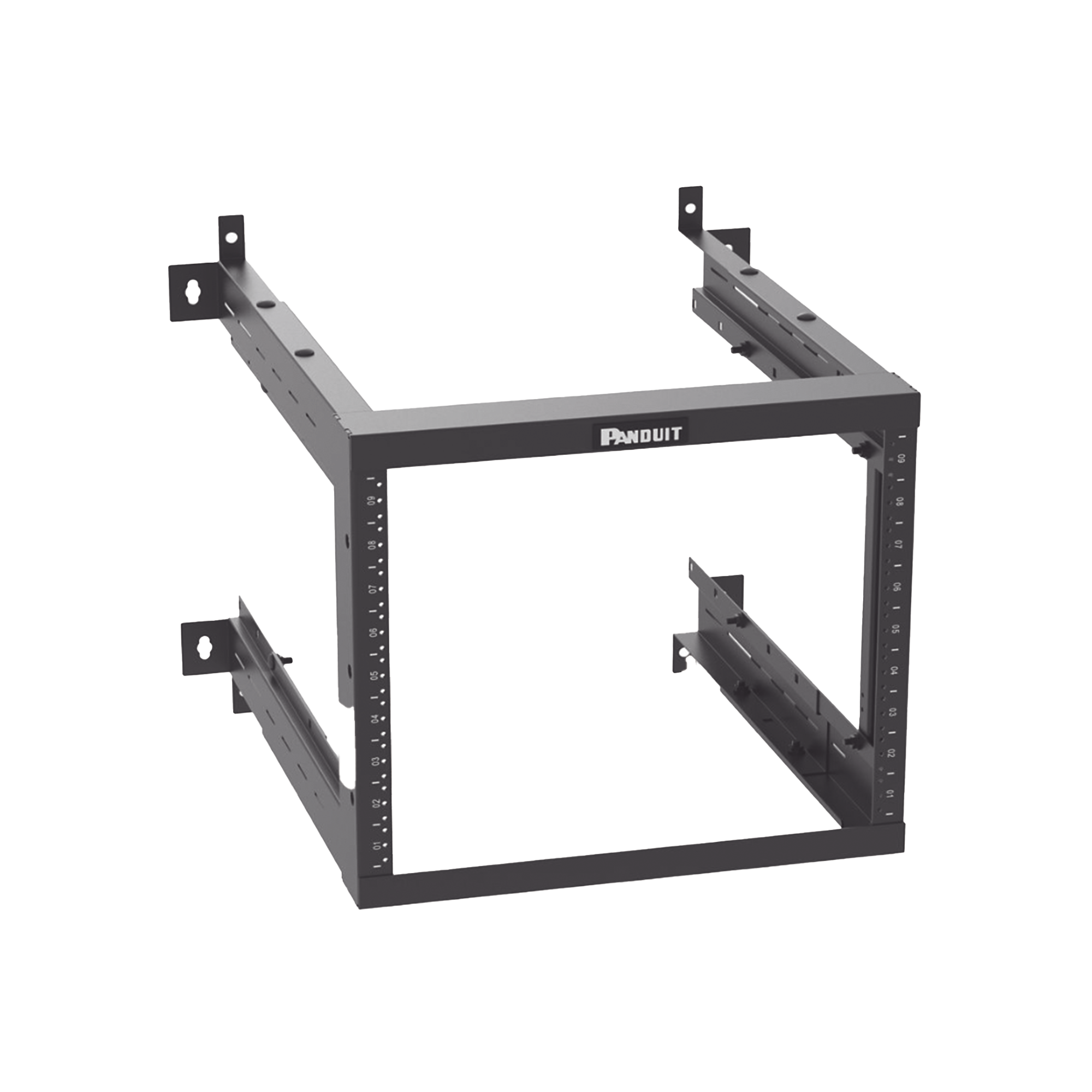 Rack PanZone® de Montaje en Pared, de 19in, Profundidad Ajustable, Rieles Numerados y Roscados #12-24, 9 UR, Color Negro PANDUIT AWMR9
