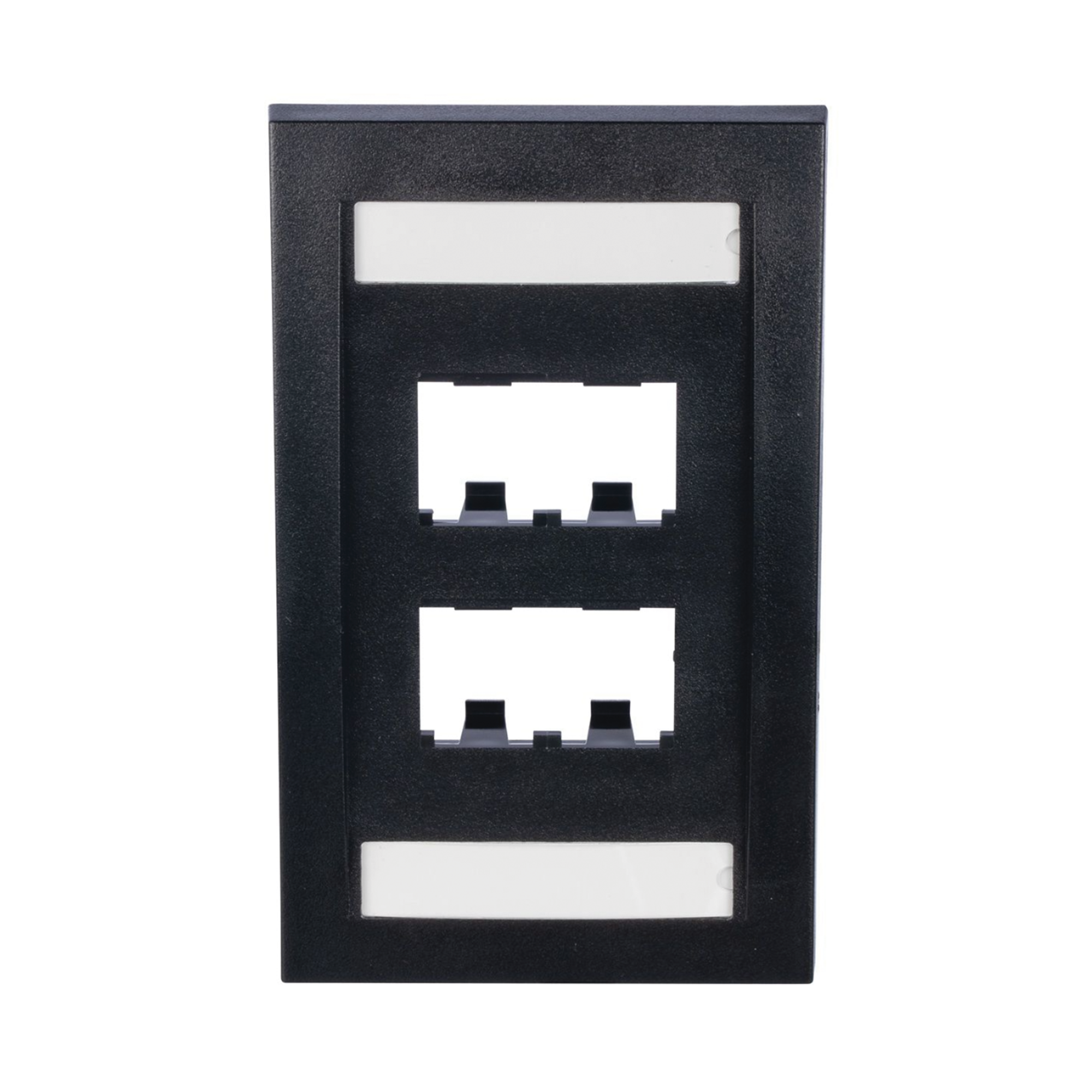 Placa de Pared Vertical Ejecutiva, Salida de 4 Puertos Mini-Com, Con Espacios Para Etiquetas, Color Negro PANDUIT CFPE4BLY