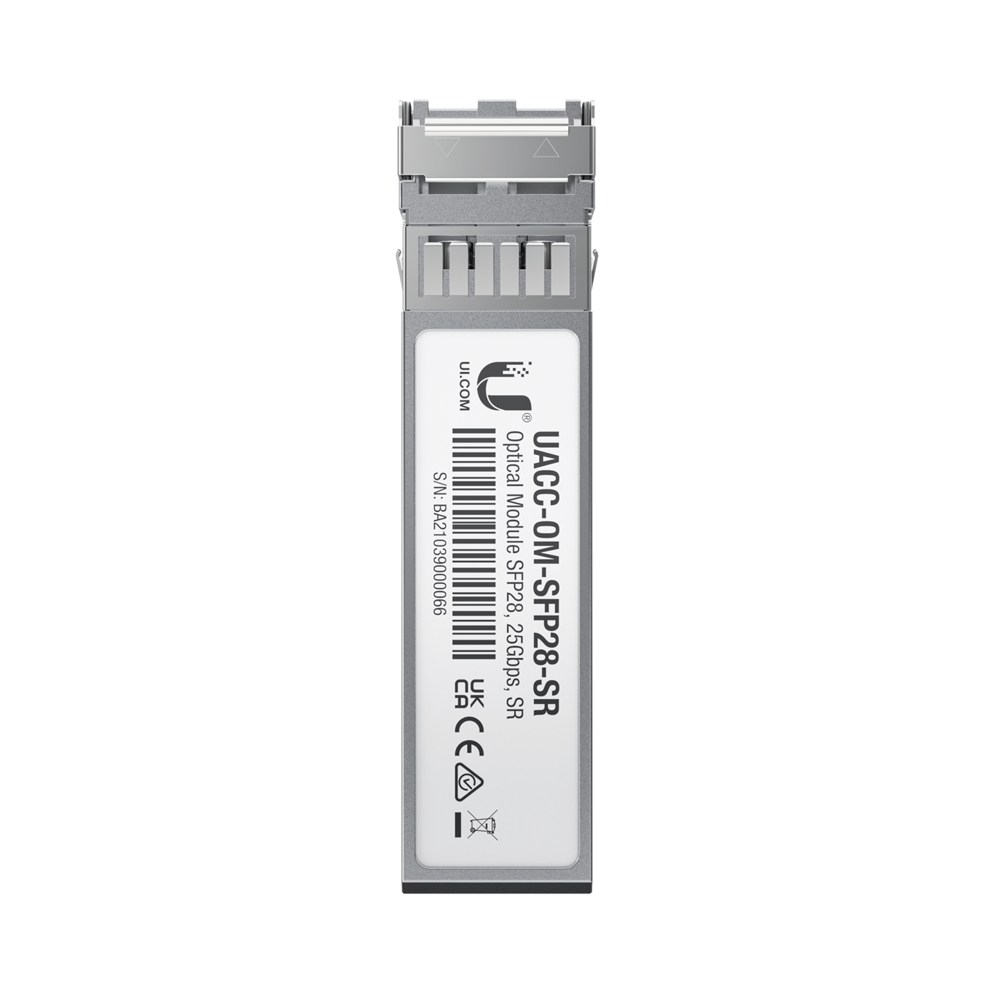 Transceptor de fibra óptica multimodo SFP28 hasta 25 Gbps con 2 conectores LC, hasta 100 mts UBIQUITI UACC-OM-SFP28-SR