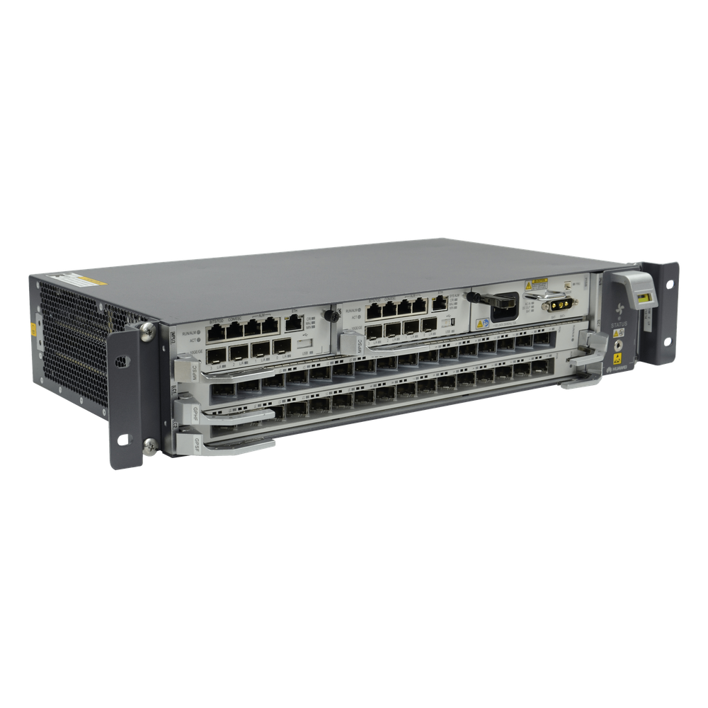 OLT GPON OptiXAccess Carrier Class con 1 tarjeta de 16 puertos GPON C++, 2 ranuraas, 1 fuente de alimentación AC, 2 UR HUAWEI MA5800-X2
