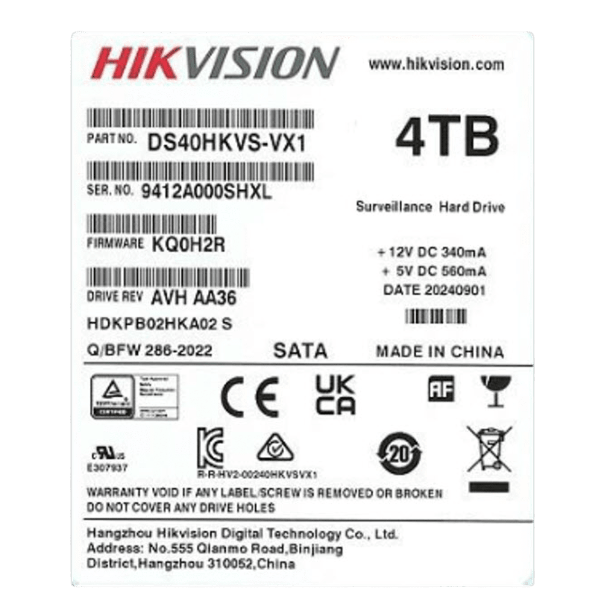Disco Duro para Videovigilancia 3.5" 4 TB HIKVISION DS40HKVS-VX1