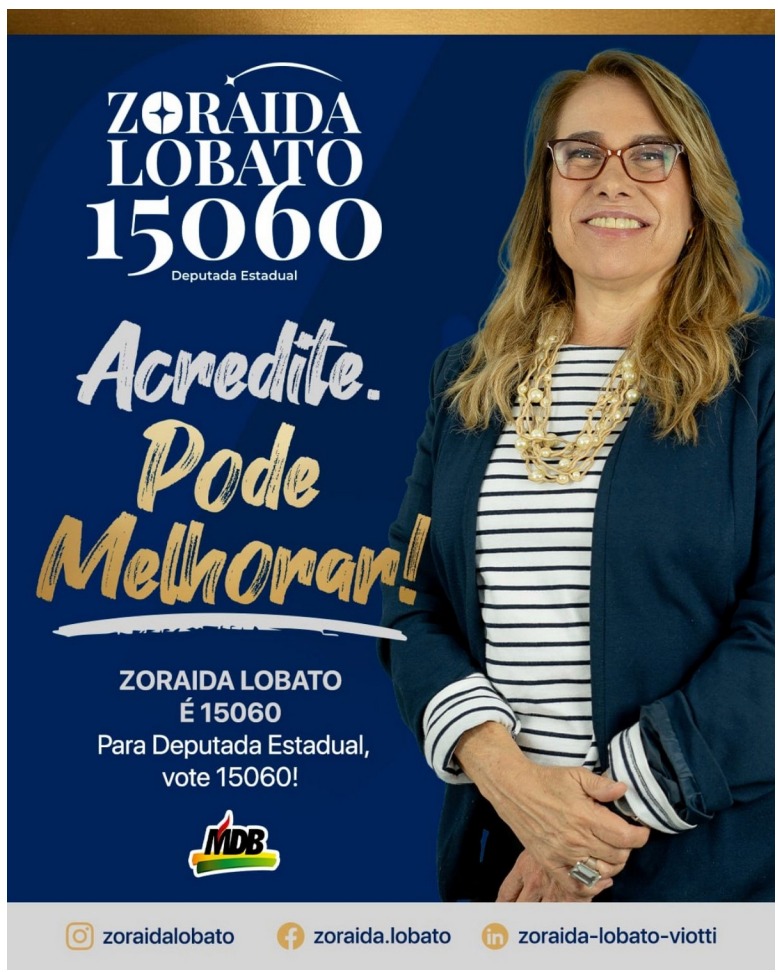 Zoraida Lobato Viotti 15060, candidata a Deputada Estadual por São Paulo — Acredite. Pode melhorar!
