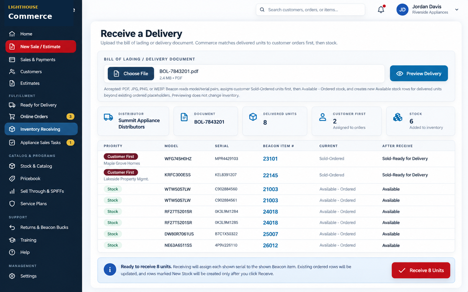 Inventory receiving workflow