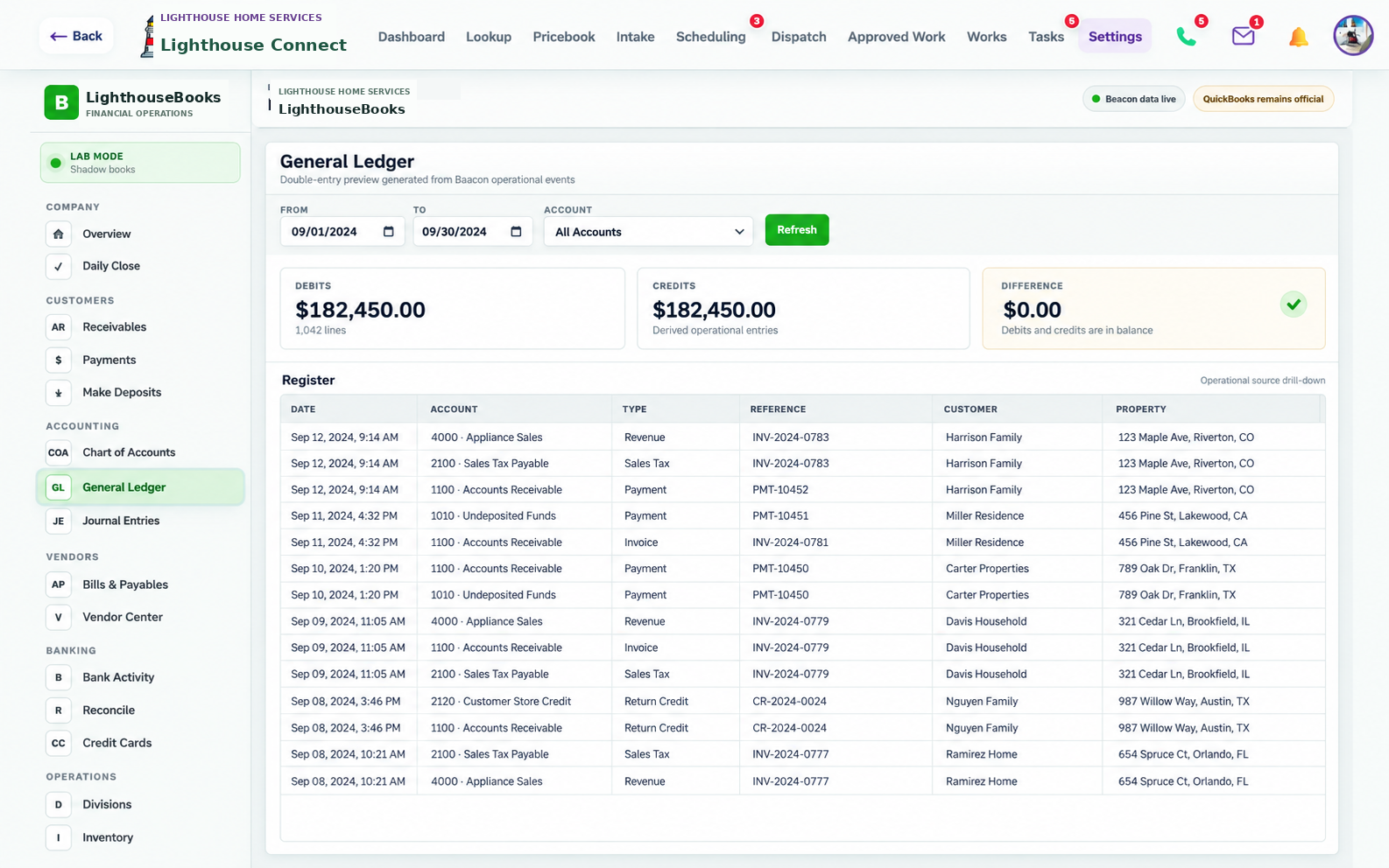 Bookkeeping interface