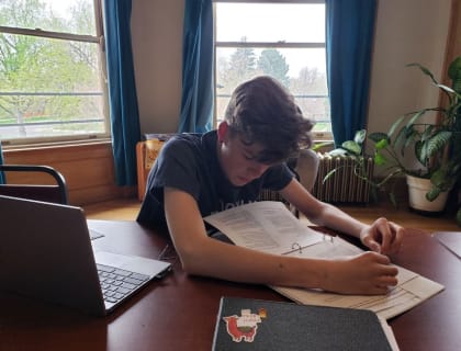 High school students working on coursework