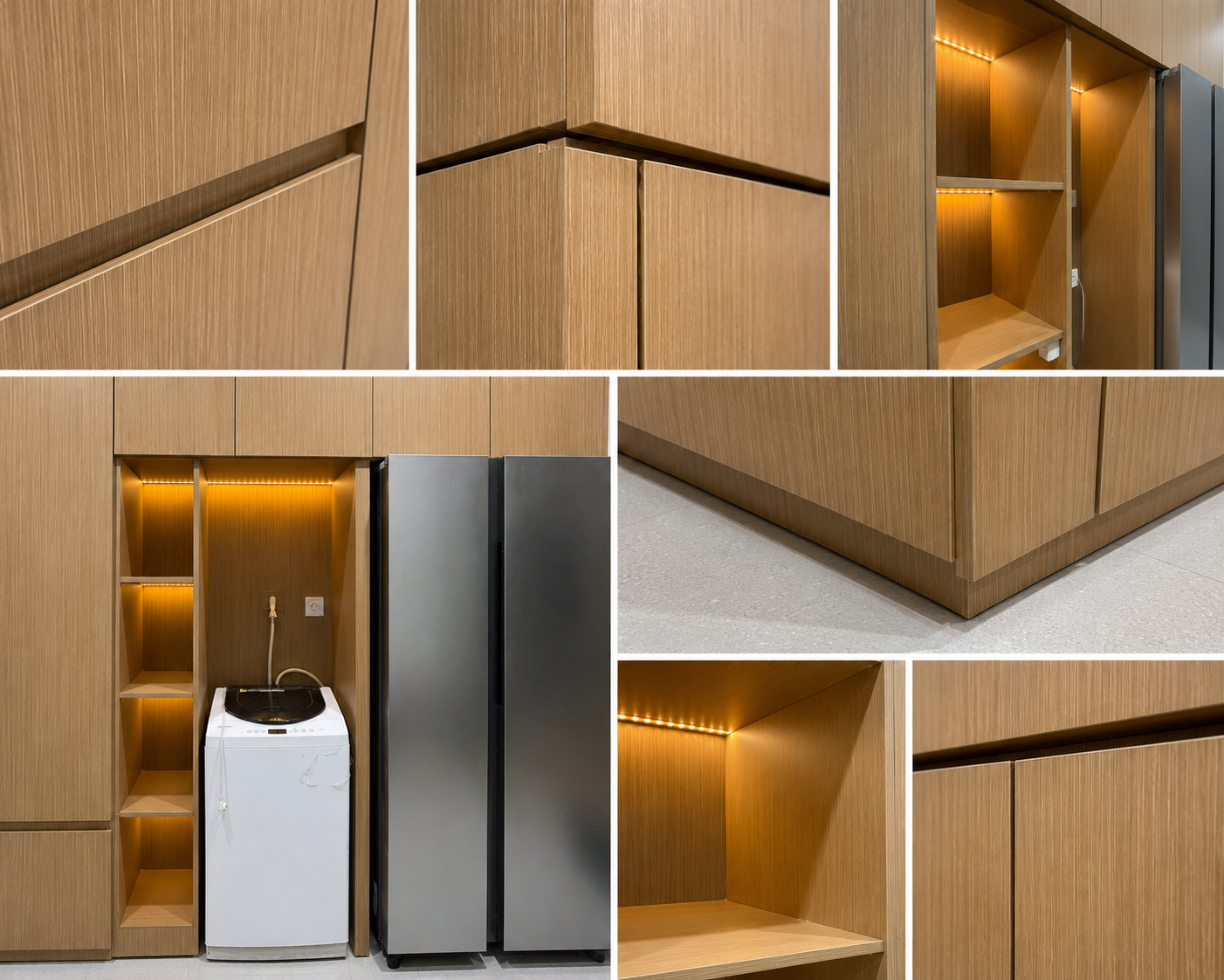 Detail cabinet atas dengan pencahayaan bawah